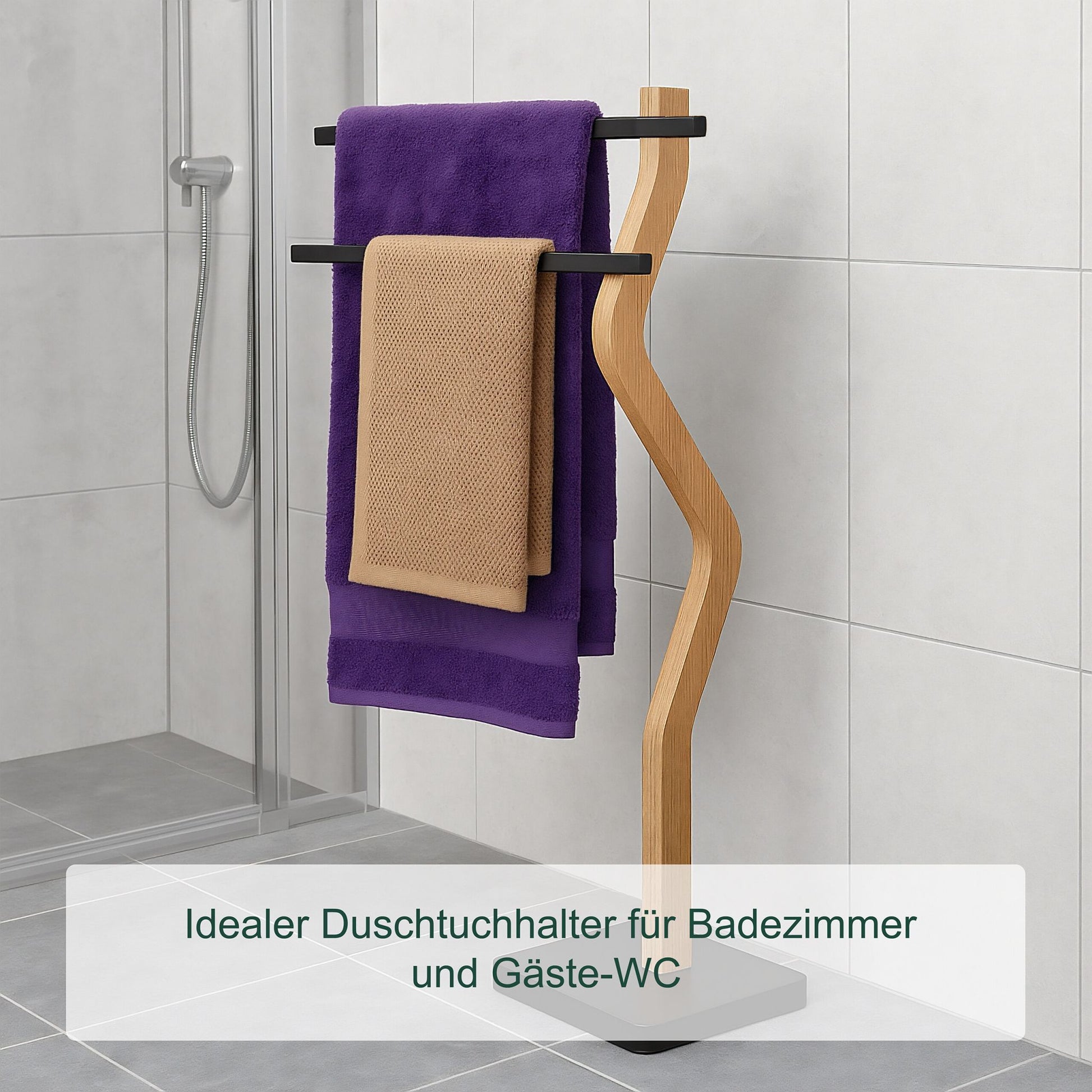 Handtuchständer mit 2 Stangen Hellbraun-Schwarz von Relaxdays