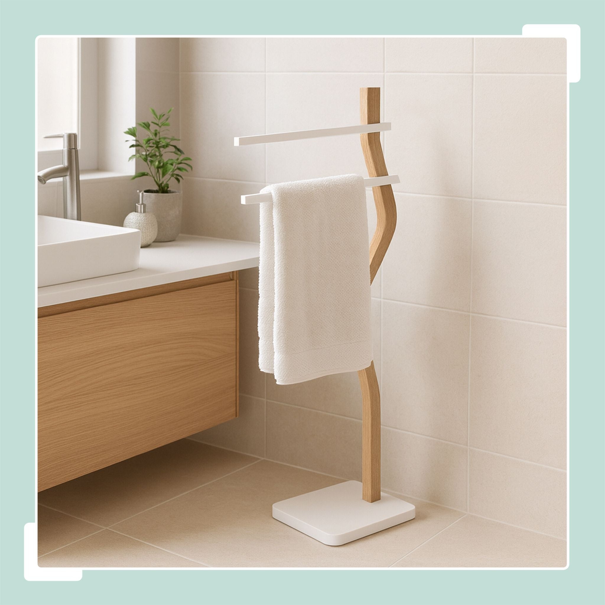 Handtuchständer mit 2 Stangen Weiss-Hellbraun von Relaxdays
