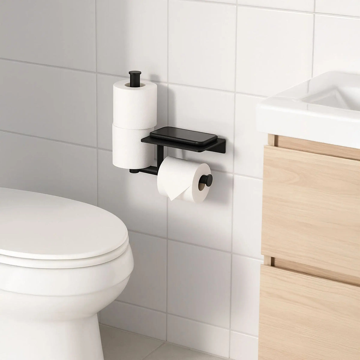 Wand-Toilettenpapierhalter ohne Bohren Schwarz von Relaxdays