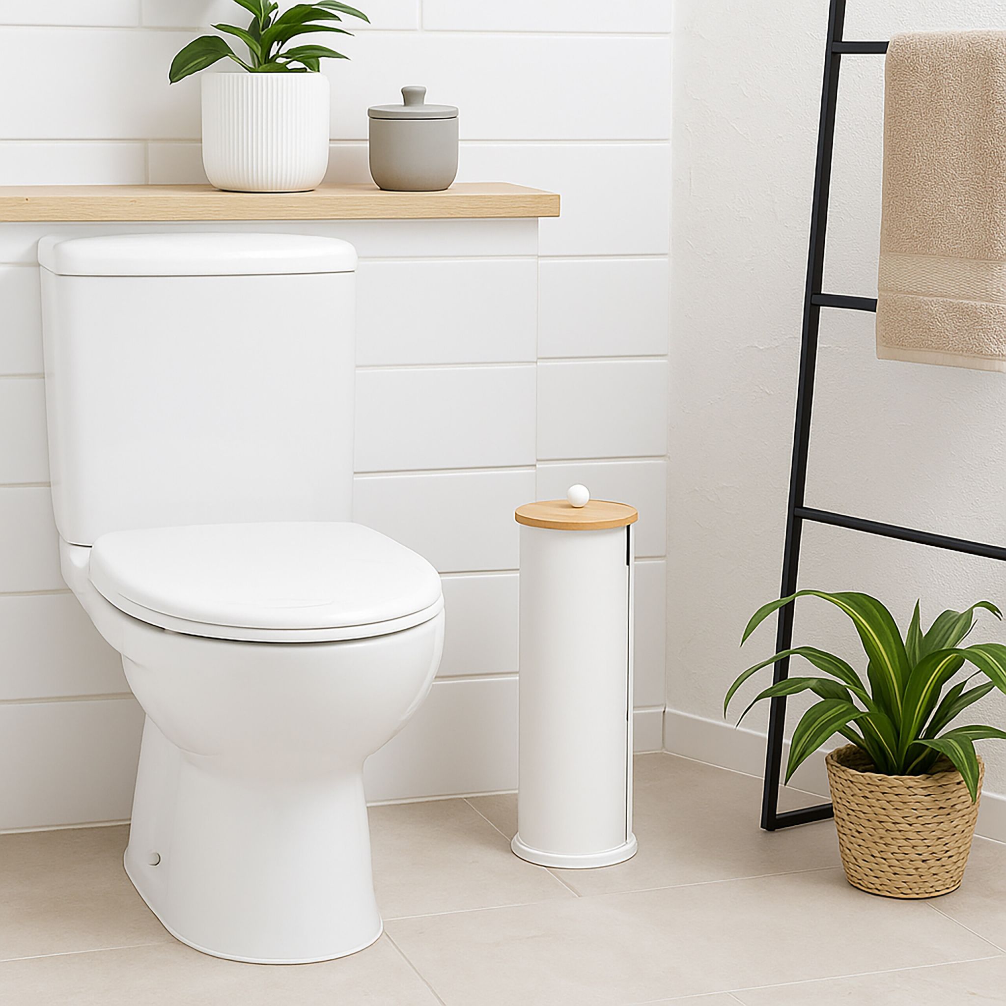 Toilettenpapier Aufbewahrung 3 Rollen Weiss-Hellbraun