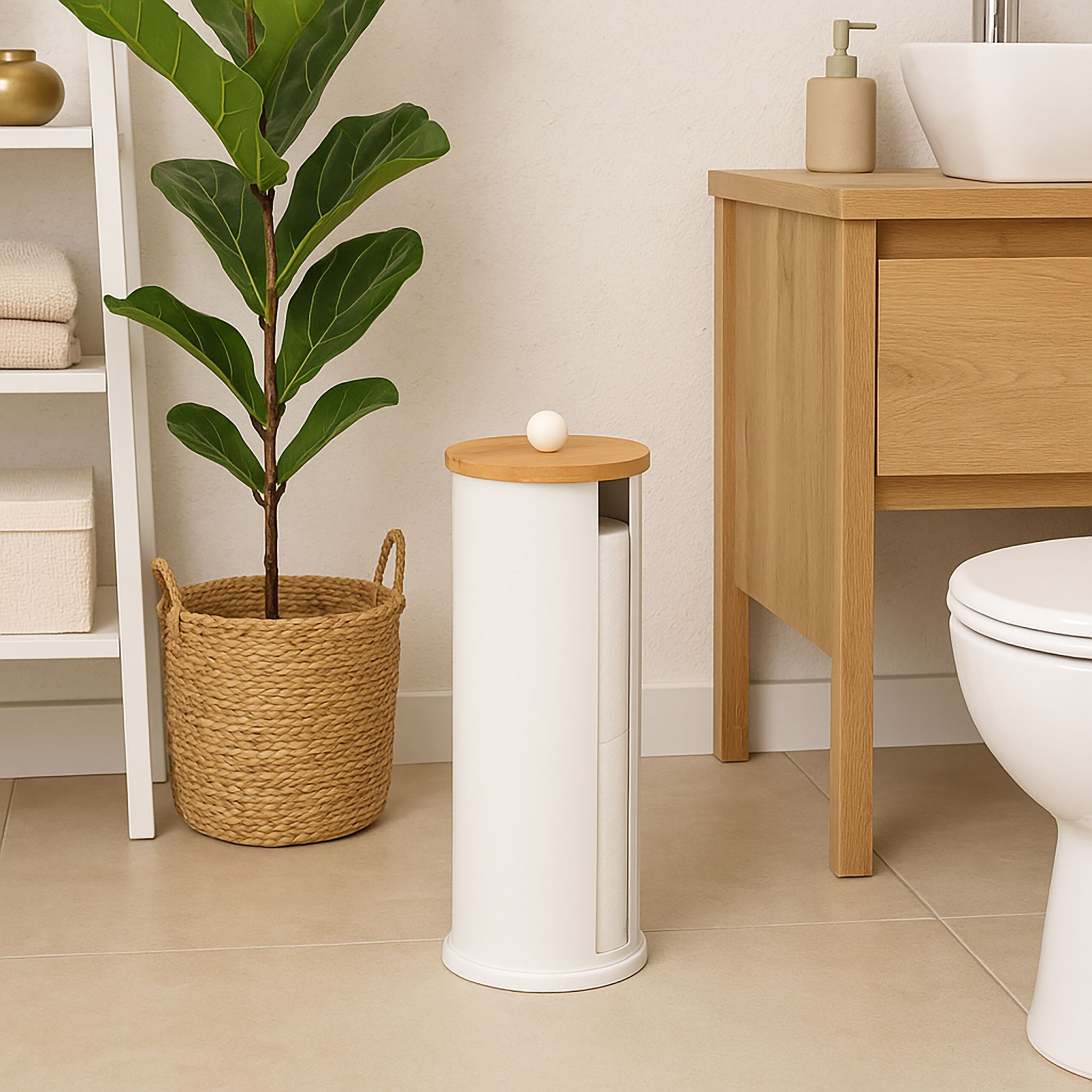 Toilettenpapier Aufbewahrung 3 Rollen Weiss-Hellbraun