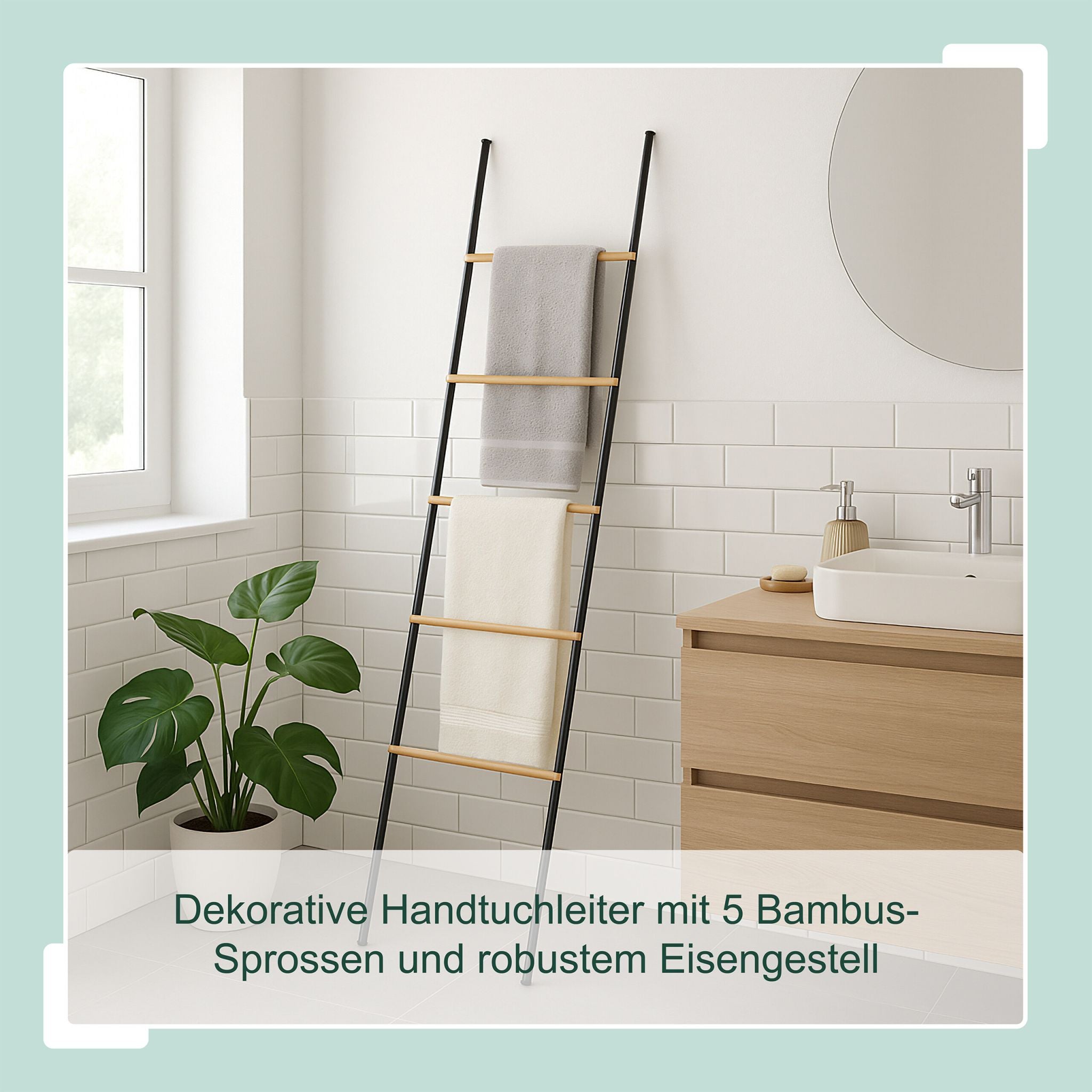 Handtuchleiter Bambus und Eisen Hellbraun-Schwarz von Relaxdays