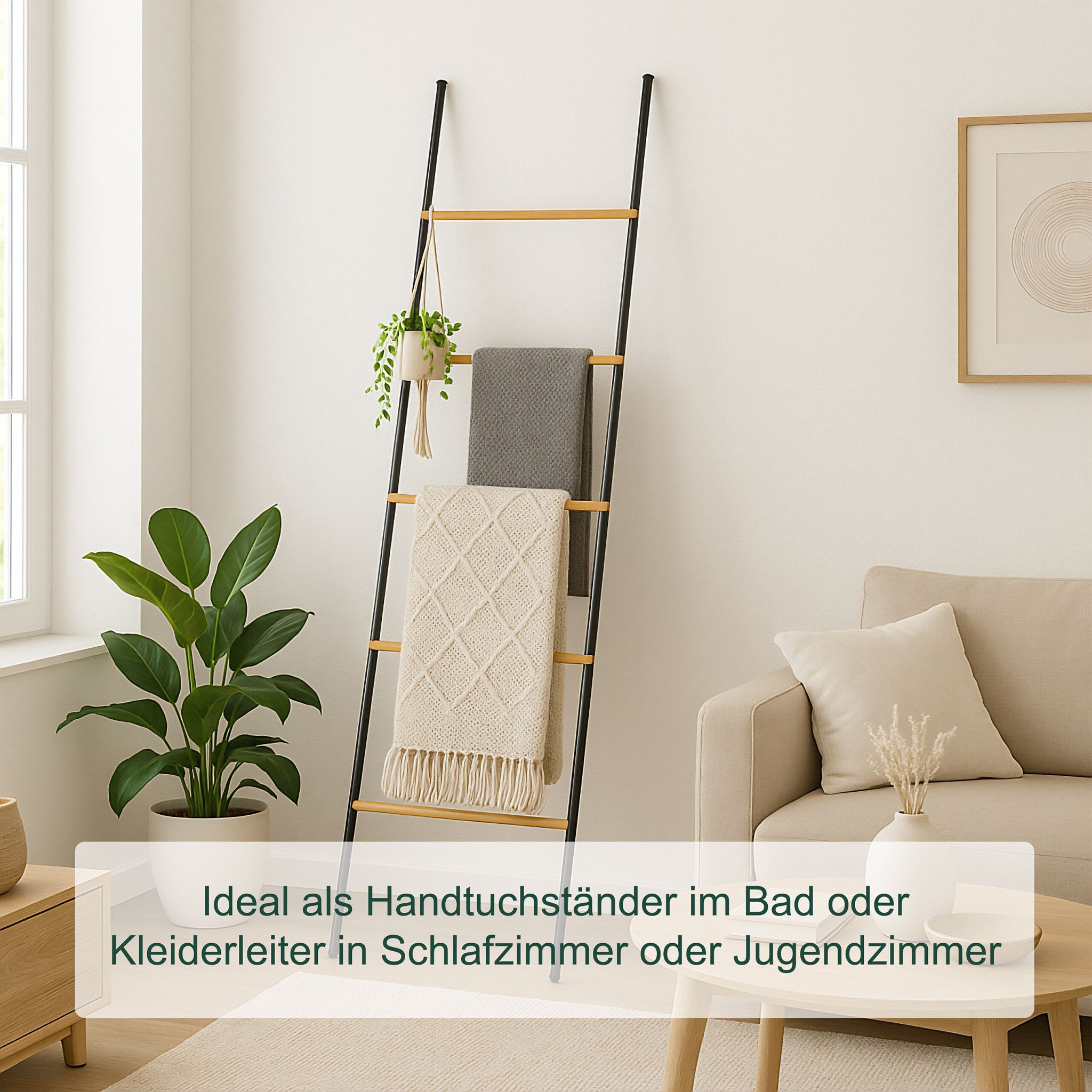 Handtuchleiter Bambus und Eisen Hellbraun-Schwarz von Relaxdays