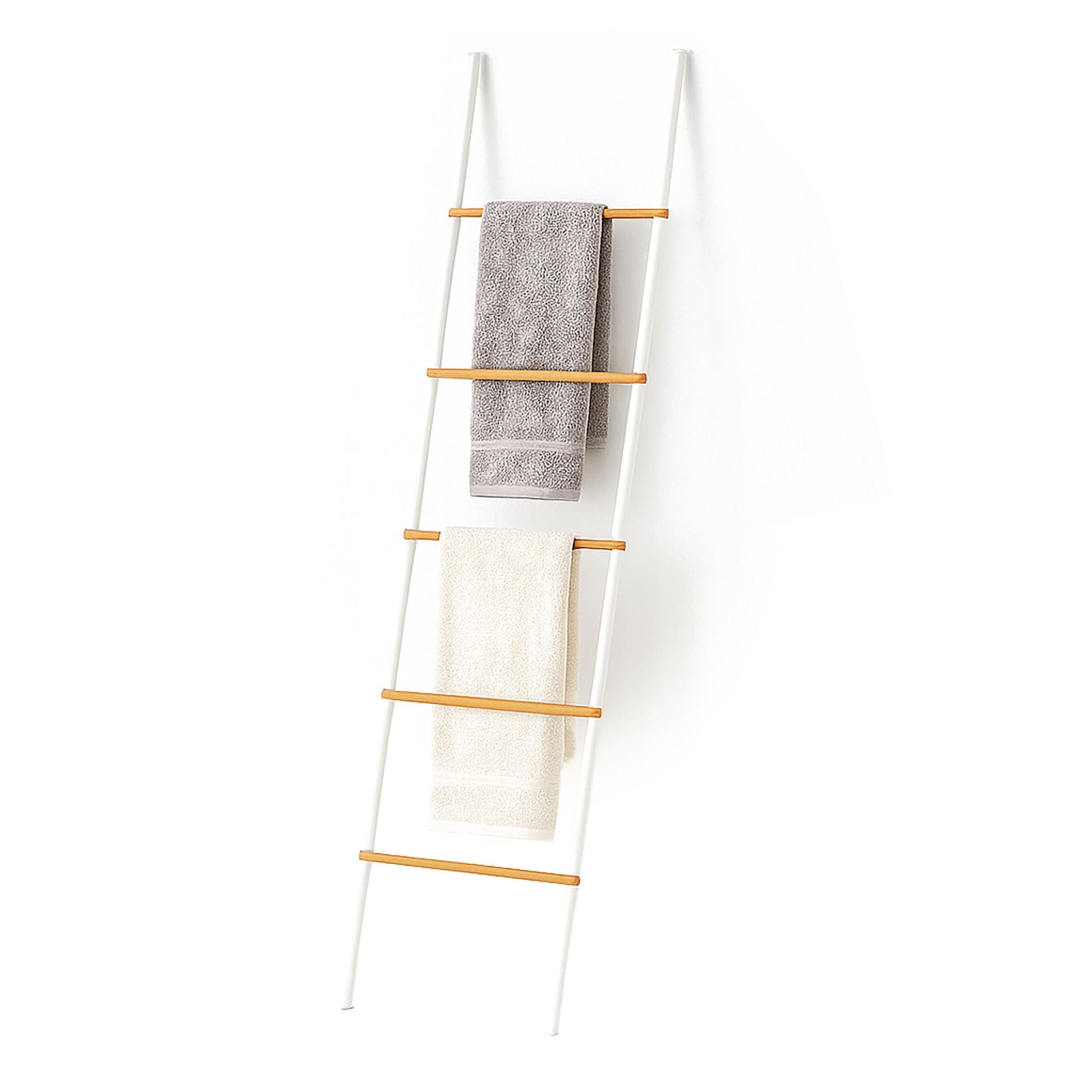 Handtuchleiter Bambus und Eisen Weiss-Hellbraun von Relaxdays