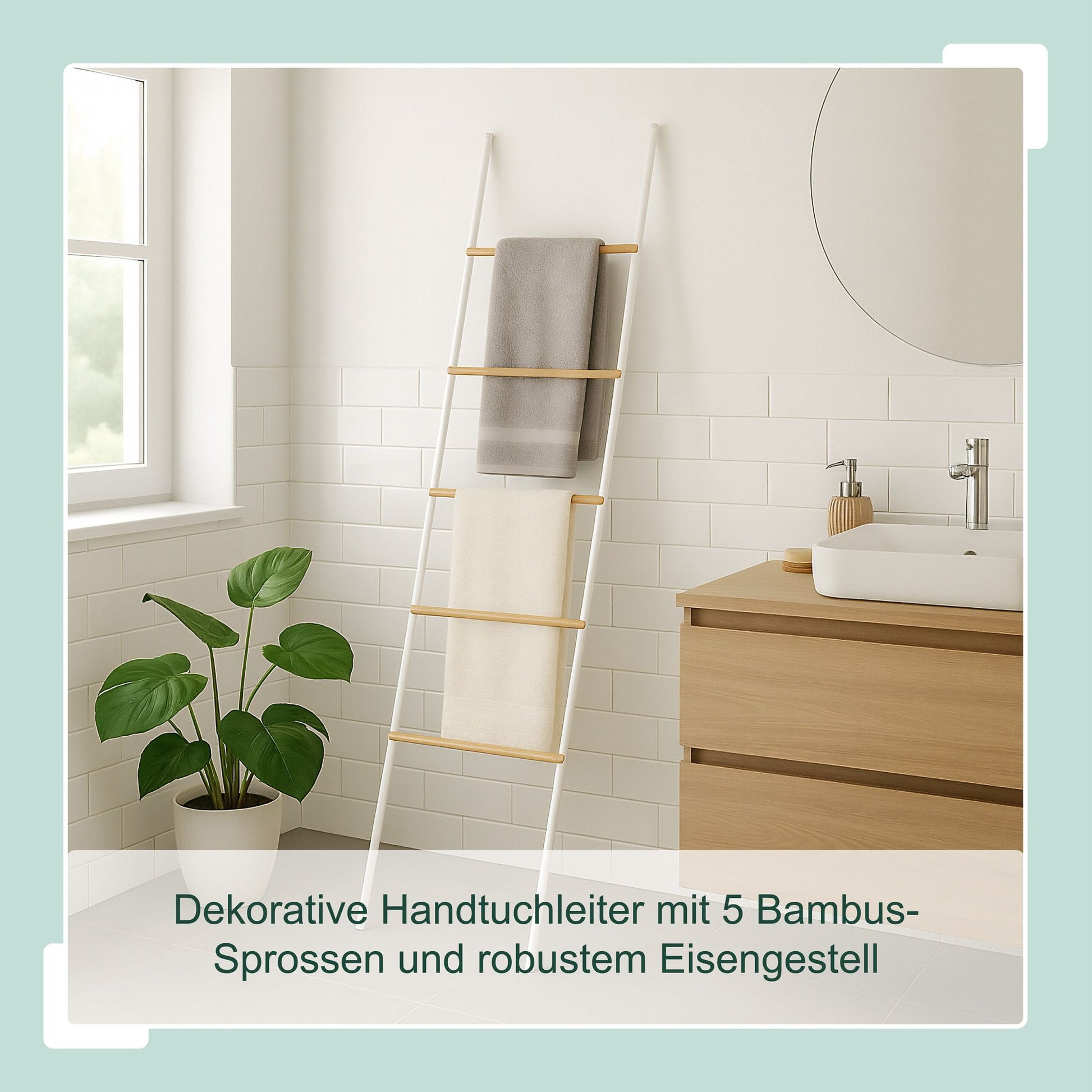Handtuchleiter Bambus und Eisen Weiss-Hellbraun von Relaxdays