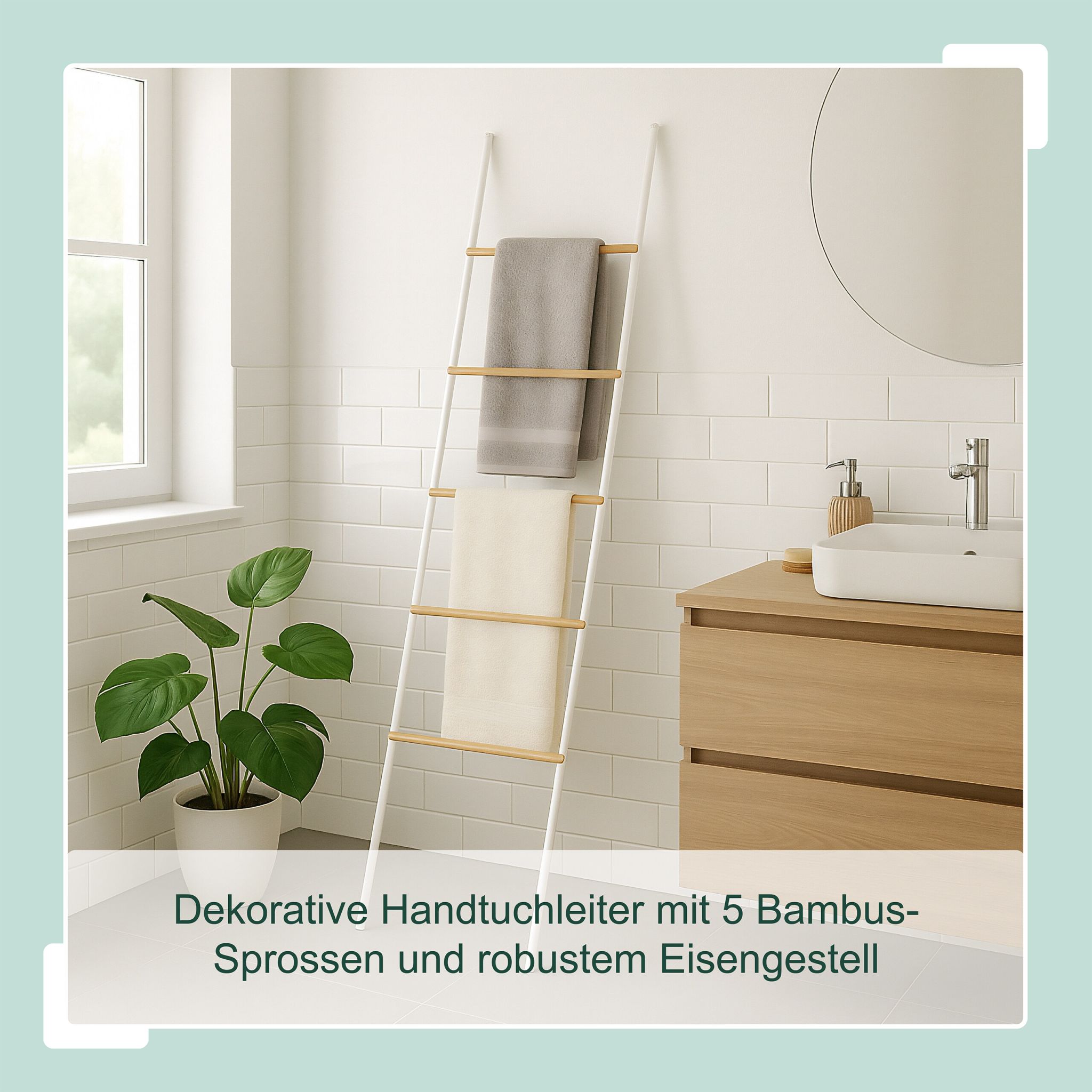 Handtuchleiter Bambus und Eisen Weiss-Hellbraun von Relaxdays
