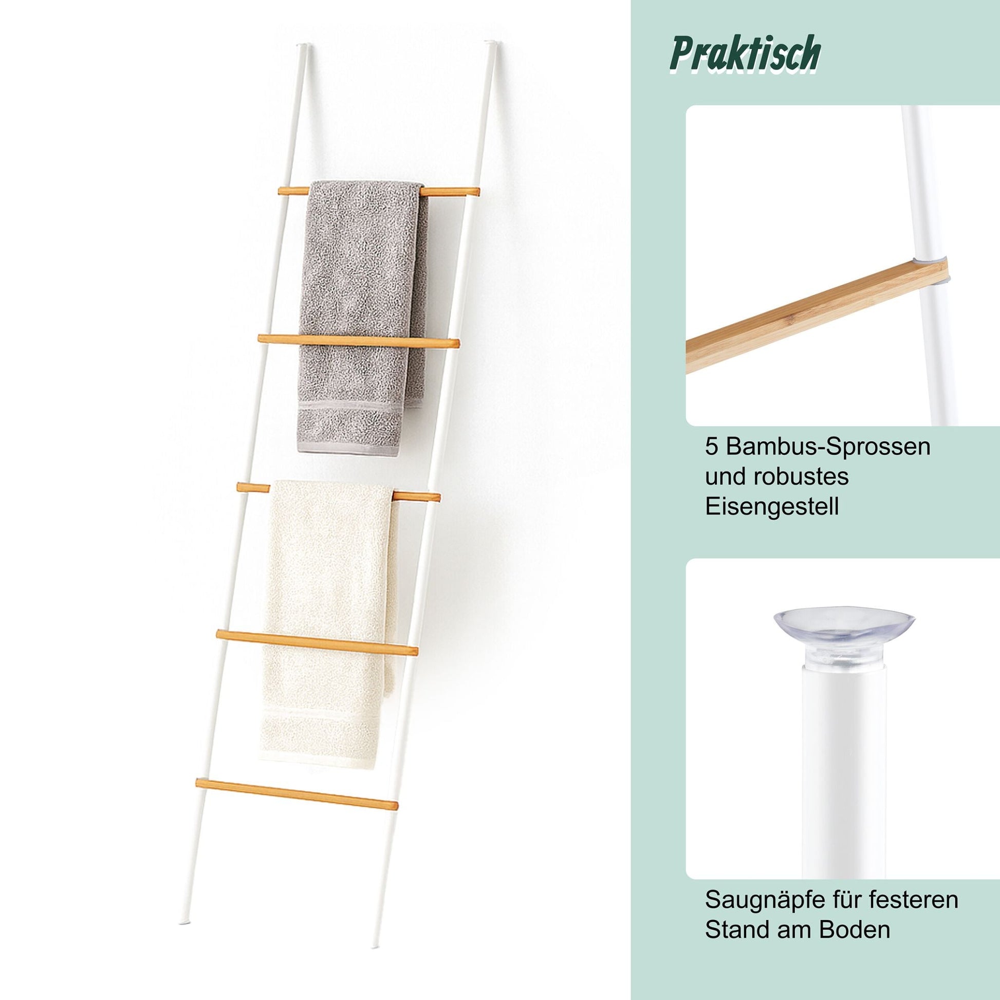 Handtuchleiter Bambus und Eisen Weiss-Hellbraun von Relaxdays