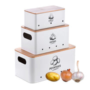Aufbewahrungsbox 3er-Set Bambusdeckel Weiss-Hellbraun von Relaxdays