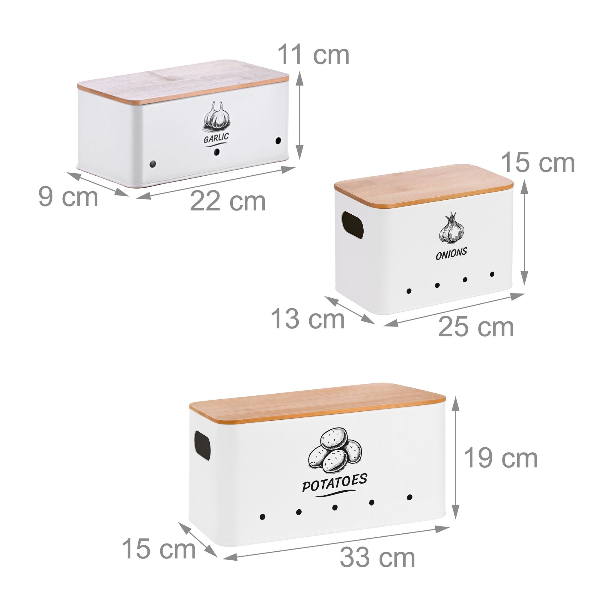 Aufbewahrungsbox 3er-Set Bambusdeckel Weiss-Hellbraun von Relaxdays