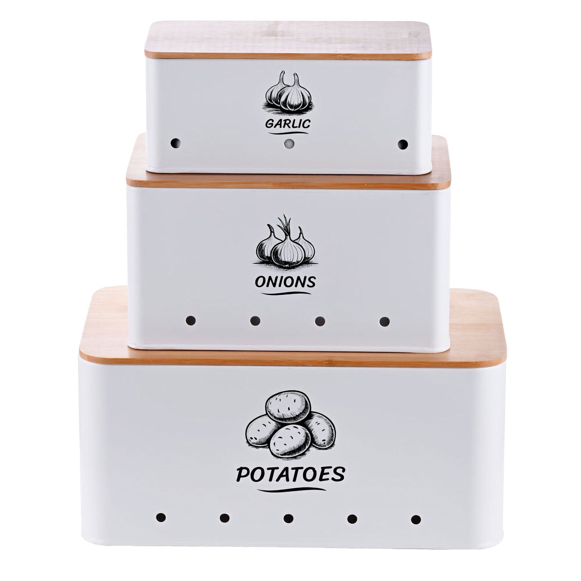 Aufbewahrungsbox 3er-Set Bambusdeckel Weiss-Hellbraun von Relaxdays