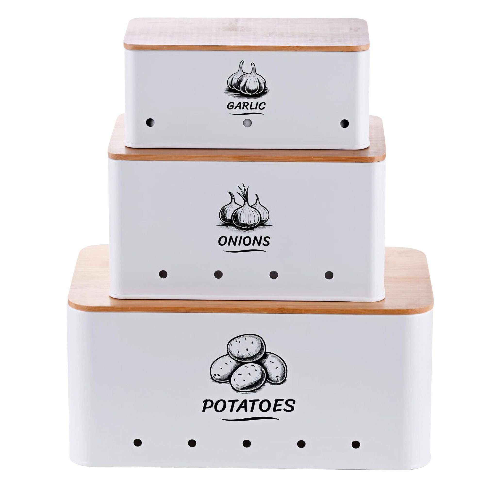 Aufbewahrungsbox 3er-Set Bambusdeckel Weiss-Hellbraun von Relaxdays