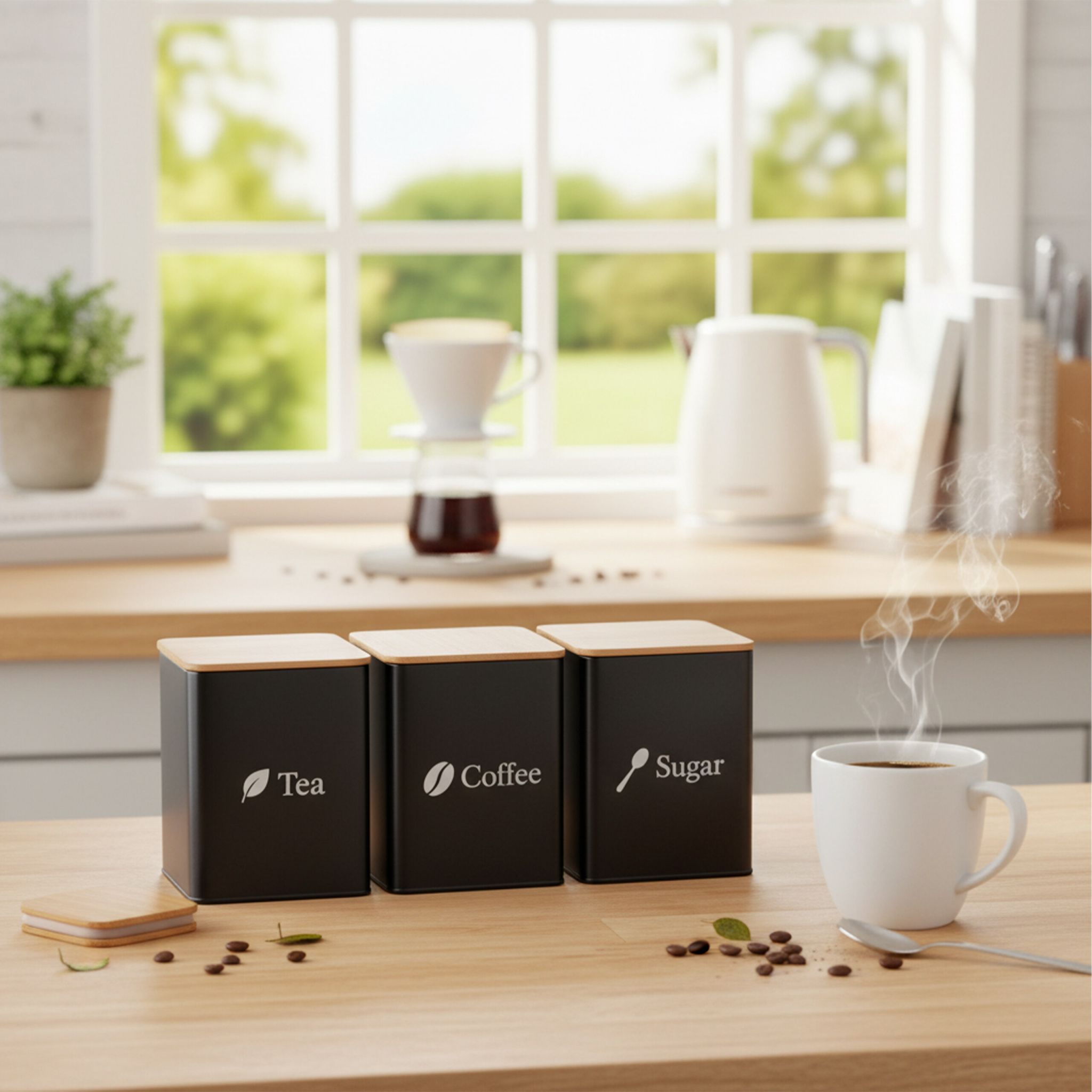 Vorratsdosen 3er-Set Kaffee Tee Zucker Weiss-Hellbraun-Schwarz von Relaxdays