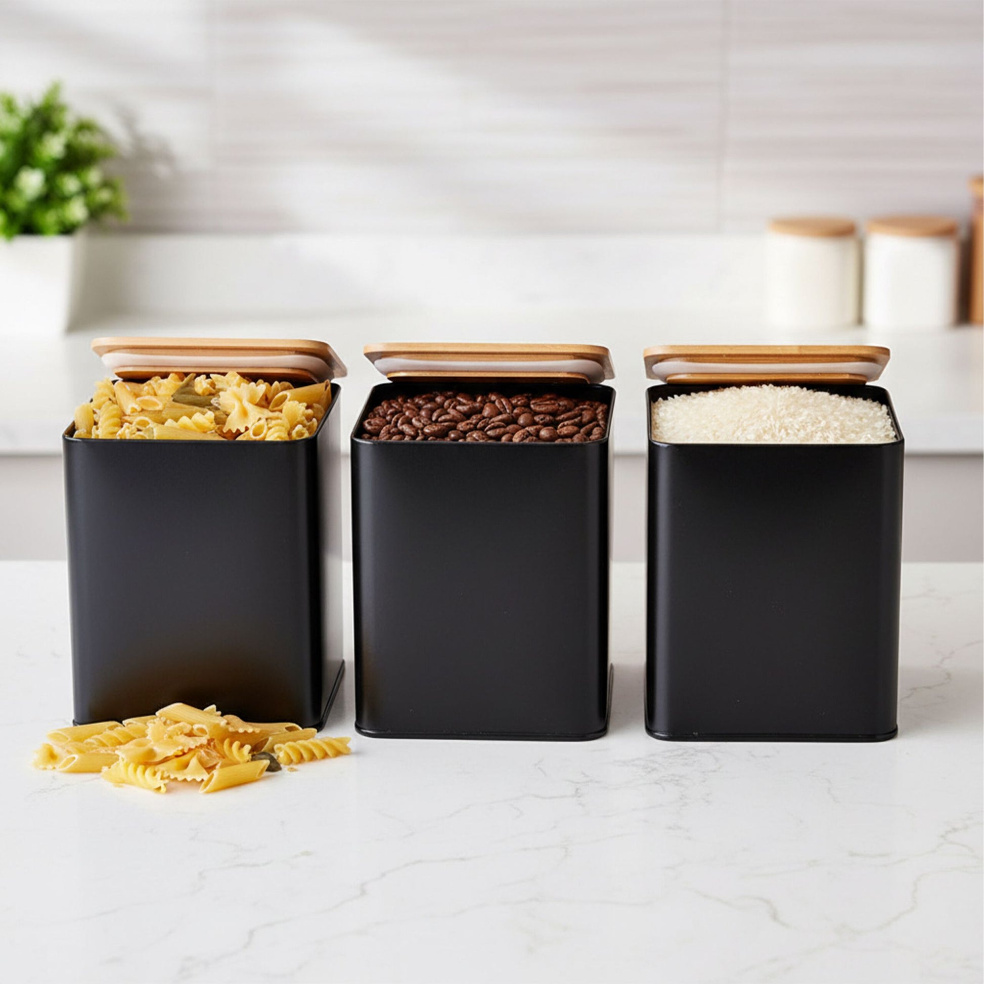 Vorratsdosen 3er-Set Kaffee Tee Zucker Weiss-Hellbraun-Schwarz von Relaxdays