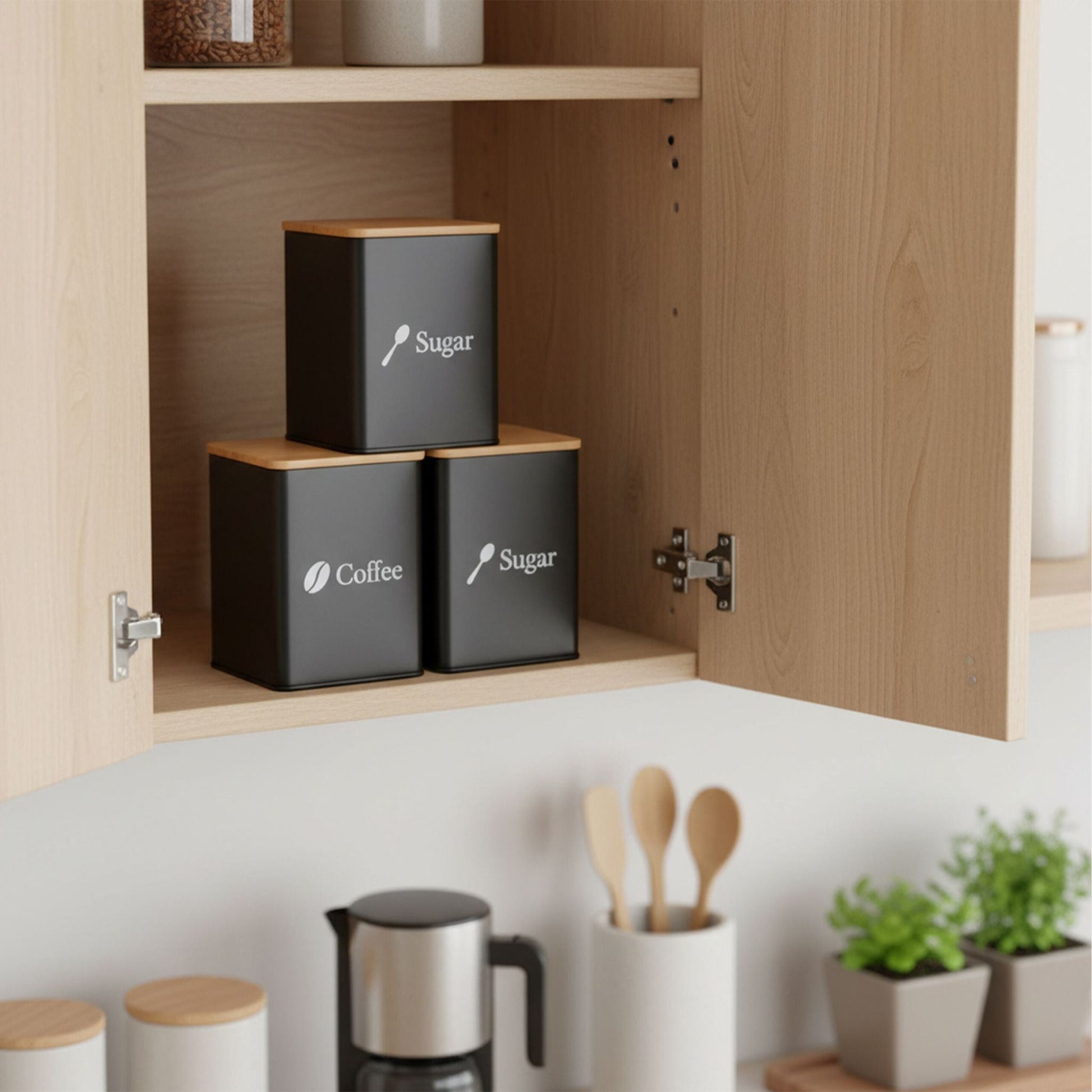 Vorratsdosen 3er-Set Kaffee Tee Zucker Weiss-Hellbraun-Schwarz von Relaxdays