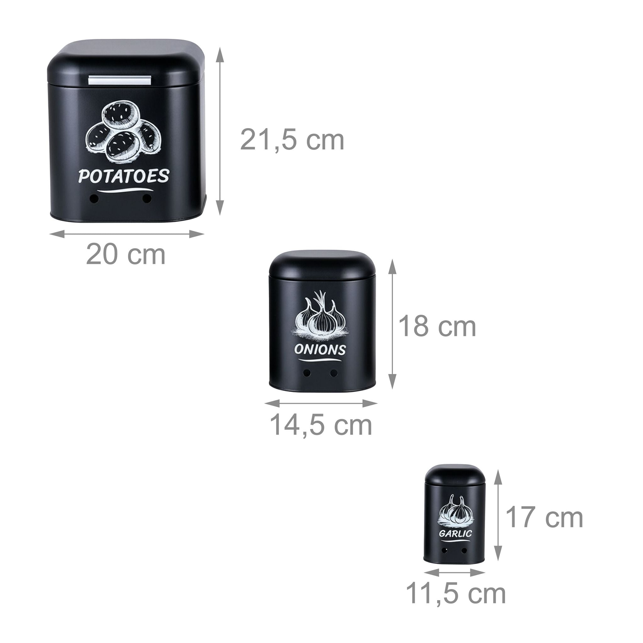 Kartoffel Aufbewahrungsbox 3er-Set Weiss-Schwarz von Relaxdays