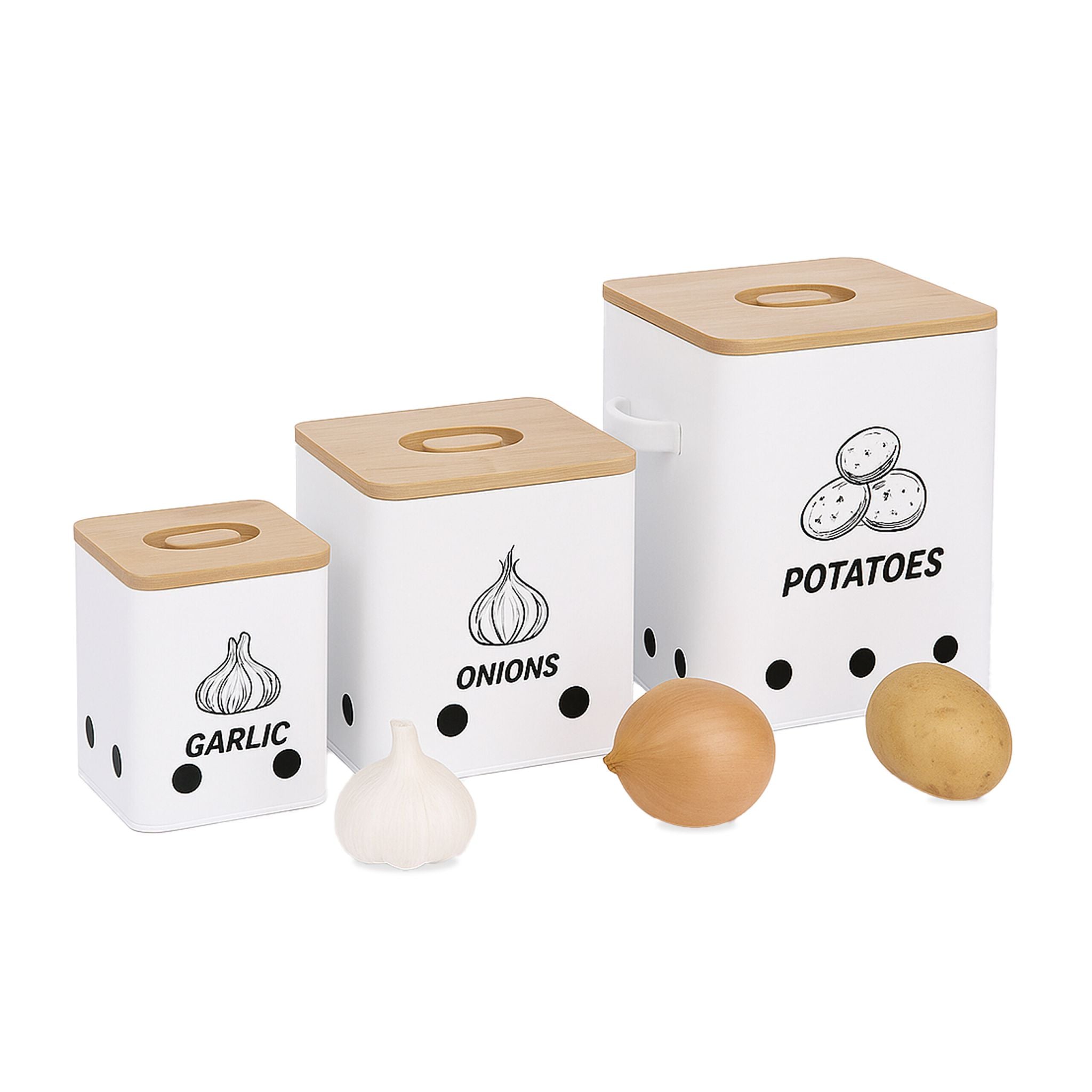 Kartoffel Aufbewahrungsbox 3er-Set Weiss-Hellbraun von Relaxdays