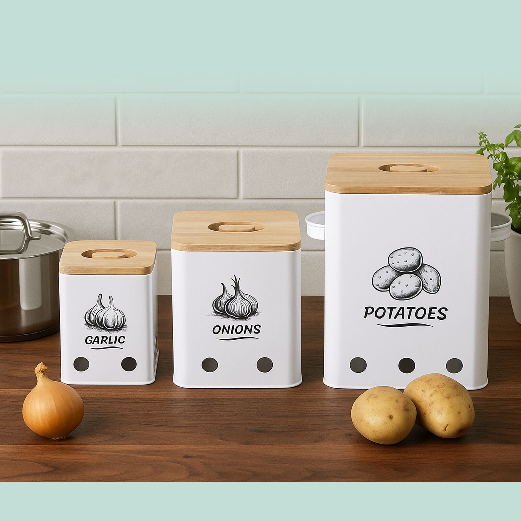 Kartoffel Aufbewahrungsbox 3er-Set Weiss-Hellbraun von Relaxdays