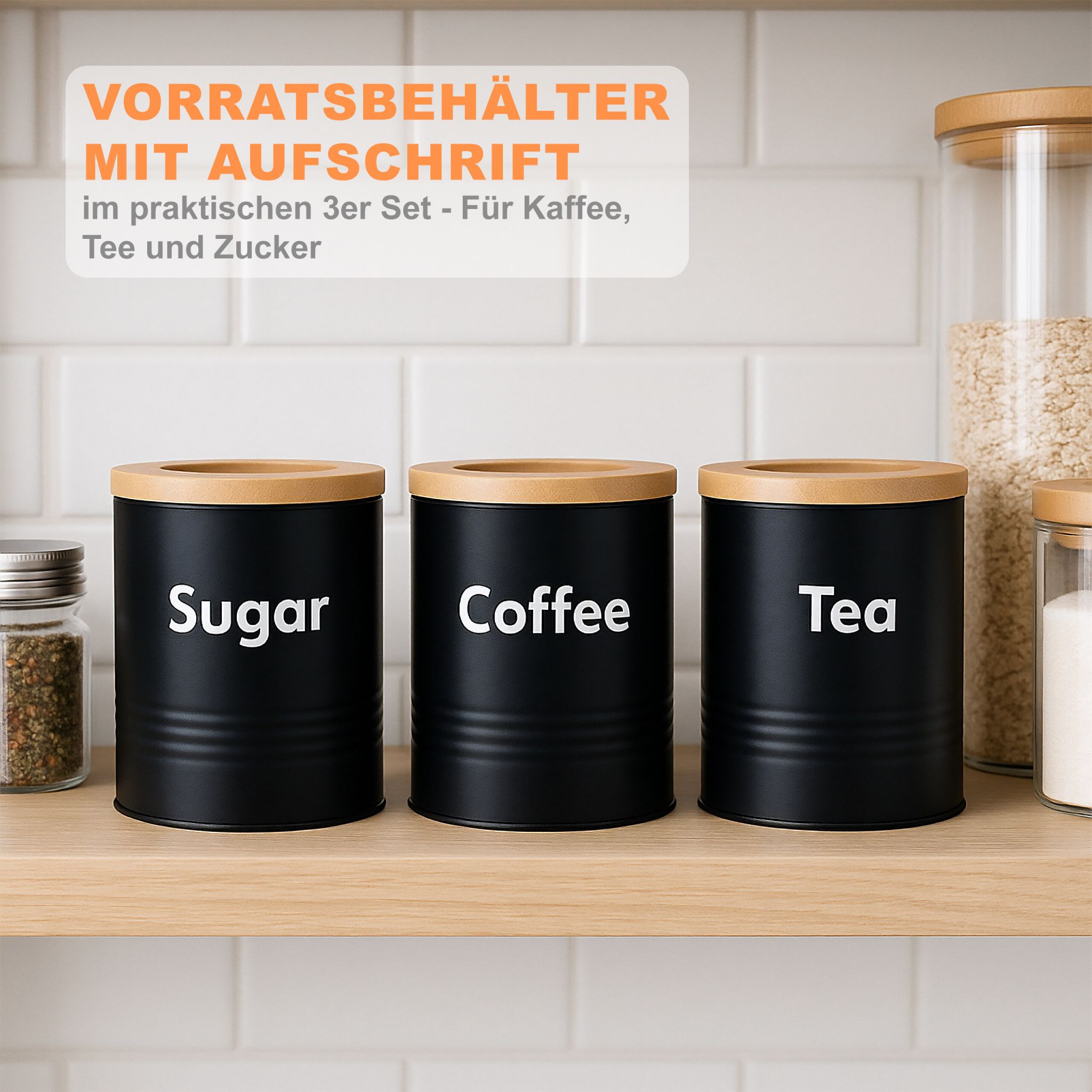 Vorratsdosen 3er-Set Kaffee Tee Zucker Weiss-Hellbraun-Schwarz von Relaxdays