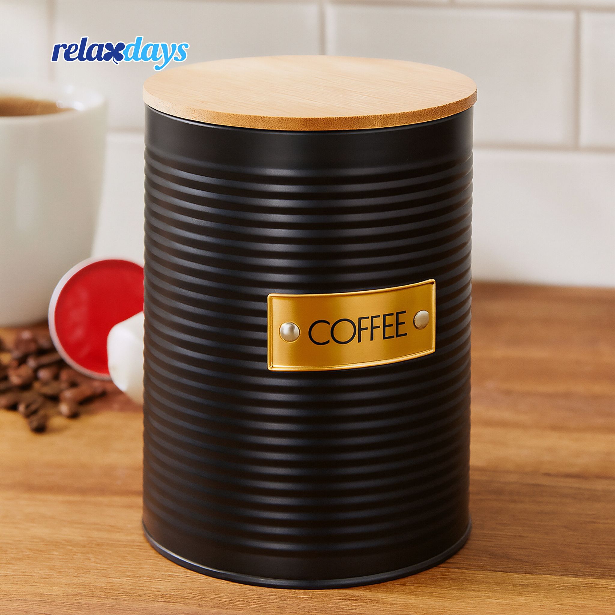 Kaffeedose mit Bambusdeckel Gold-Hellbraun-Schwarz von Relaxdays