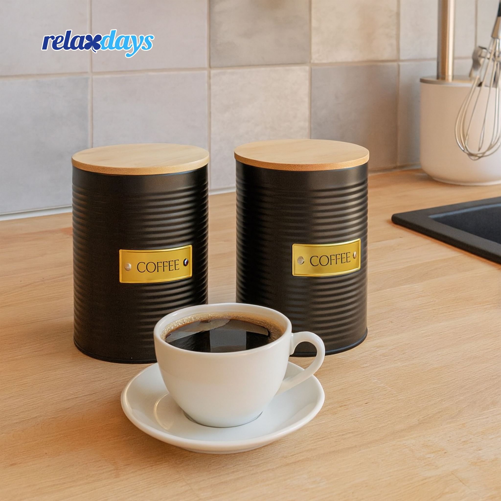 Kaffeedose mit Bambusdeckel Gold-Hellbraun-Schwarz von Relaxdays
