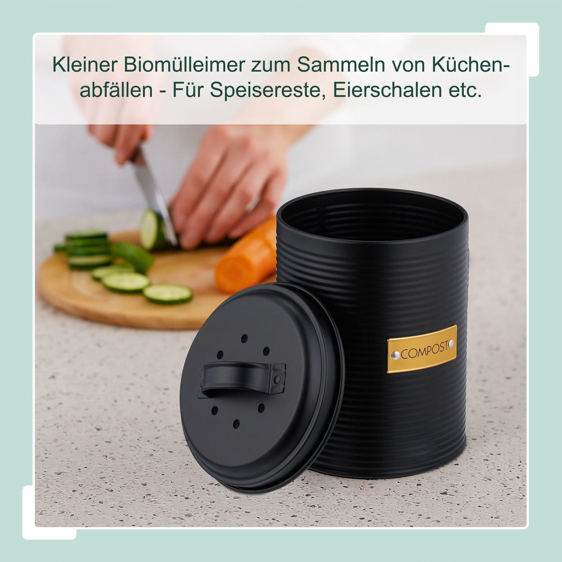 Komposteimer mit Geruchsfilter 2,5L Gold-Schwarz von Relaxdays