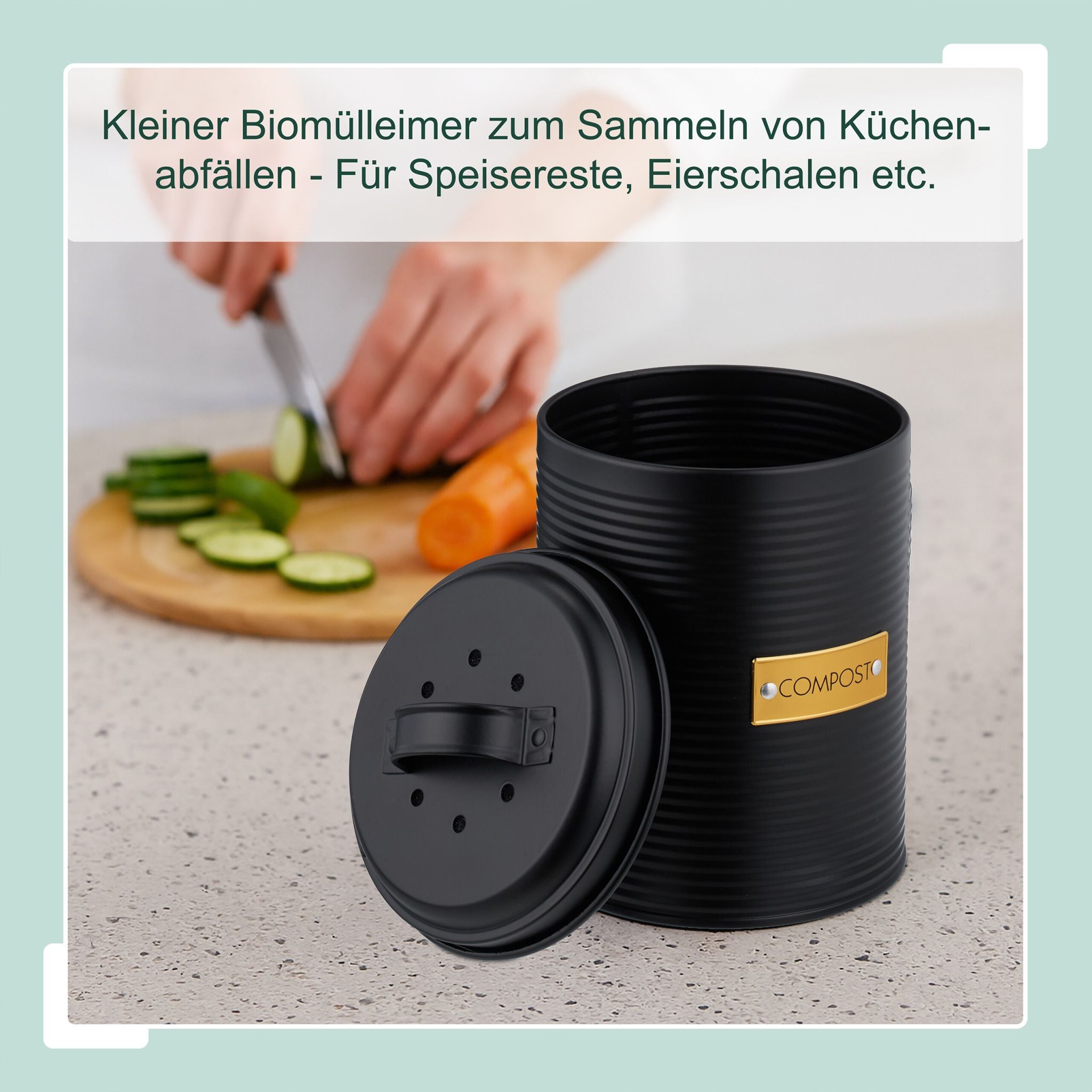 Komposteimer mit Geruchsfilter 2,5L Gold-Schwarz von Relaxdays