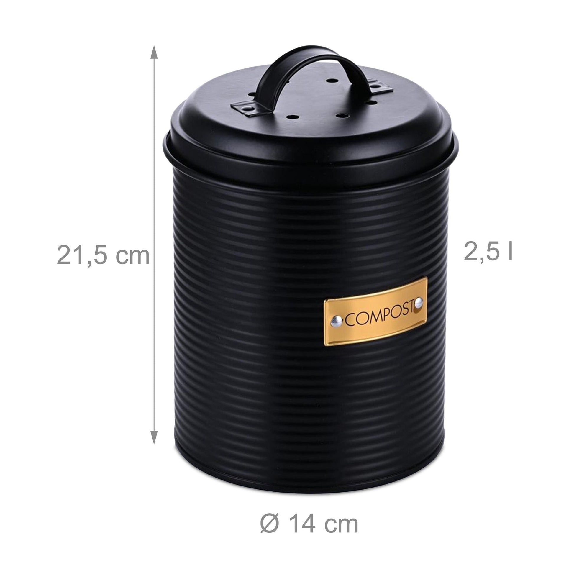 Komposteimer mit Geruchsfilter 2,5L Gold-Schwarz von Relaxdays