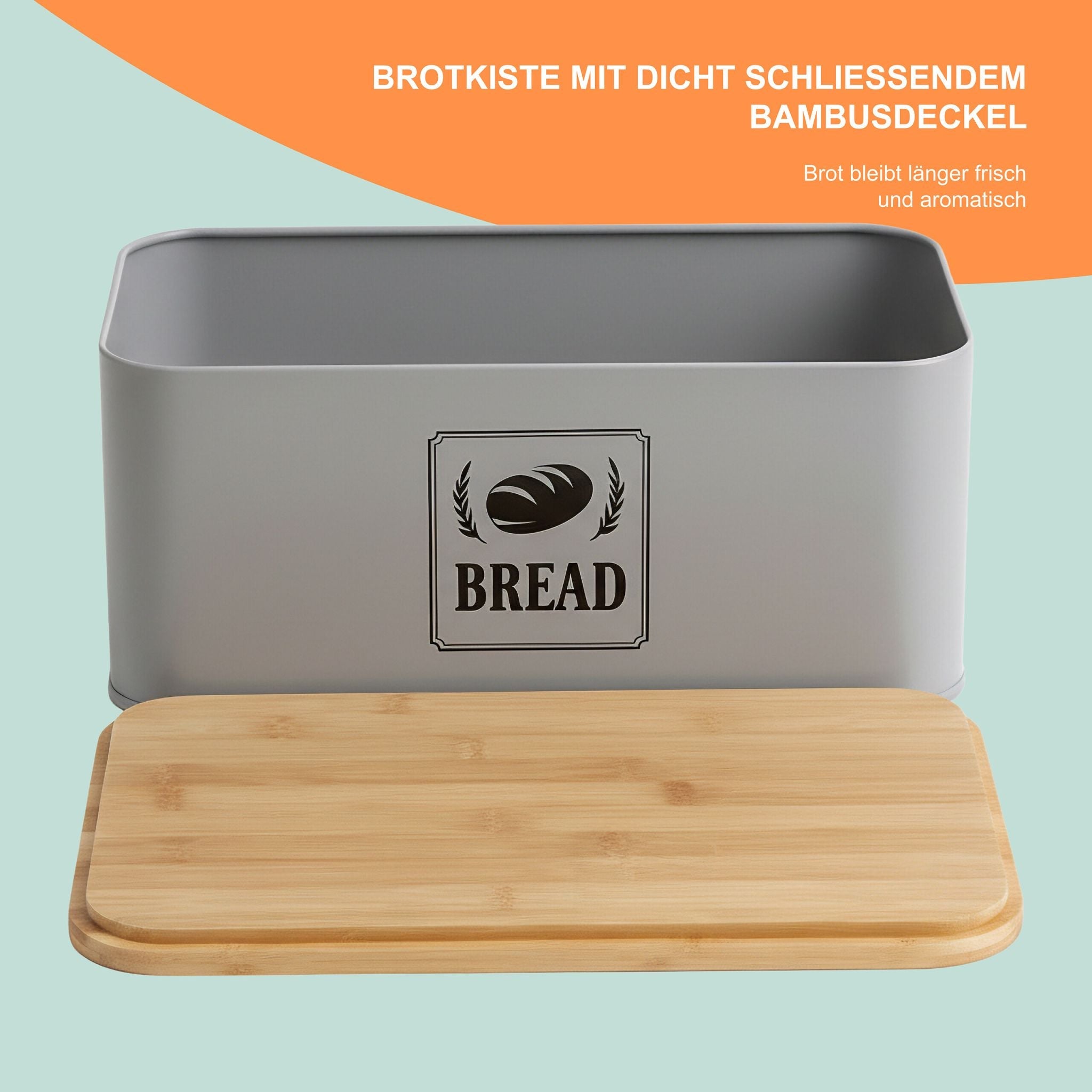 Brotkasten mit Bambusdeckel Retro-Design Hellbraun-Schwarz-Grau von Relaxdays