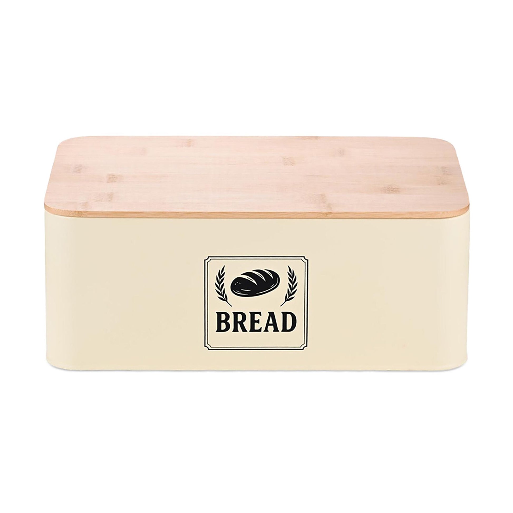Brotkasten mit Bambusdeckel Retro-Design Beige-Hellbraun-Schwarz von Relaxdays