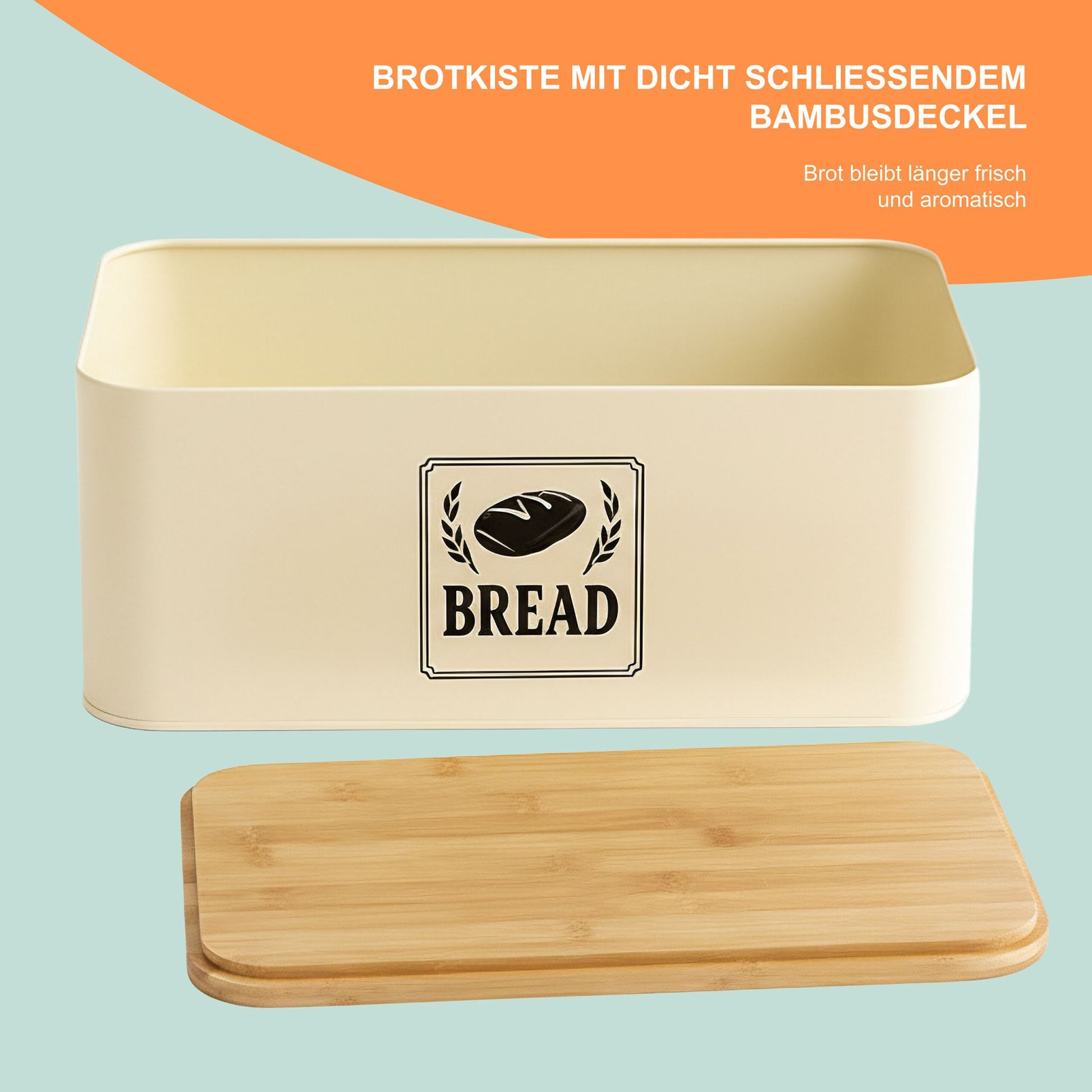 Brotkasten mit Bambusdeckel Retro-Design Beige-Hellbraun-Schwarz von Relaxdays