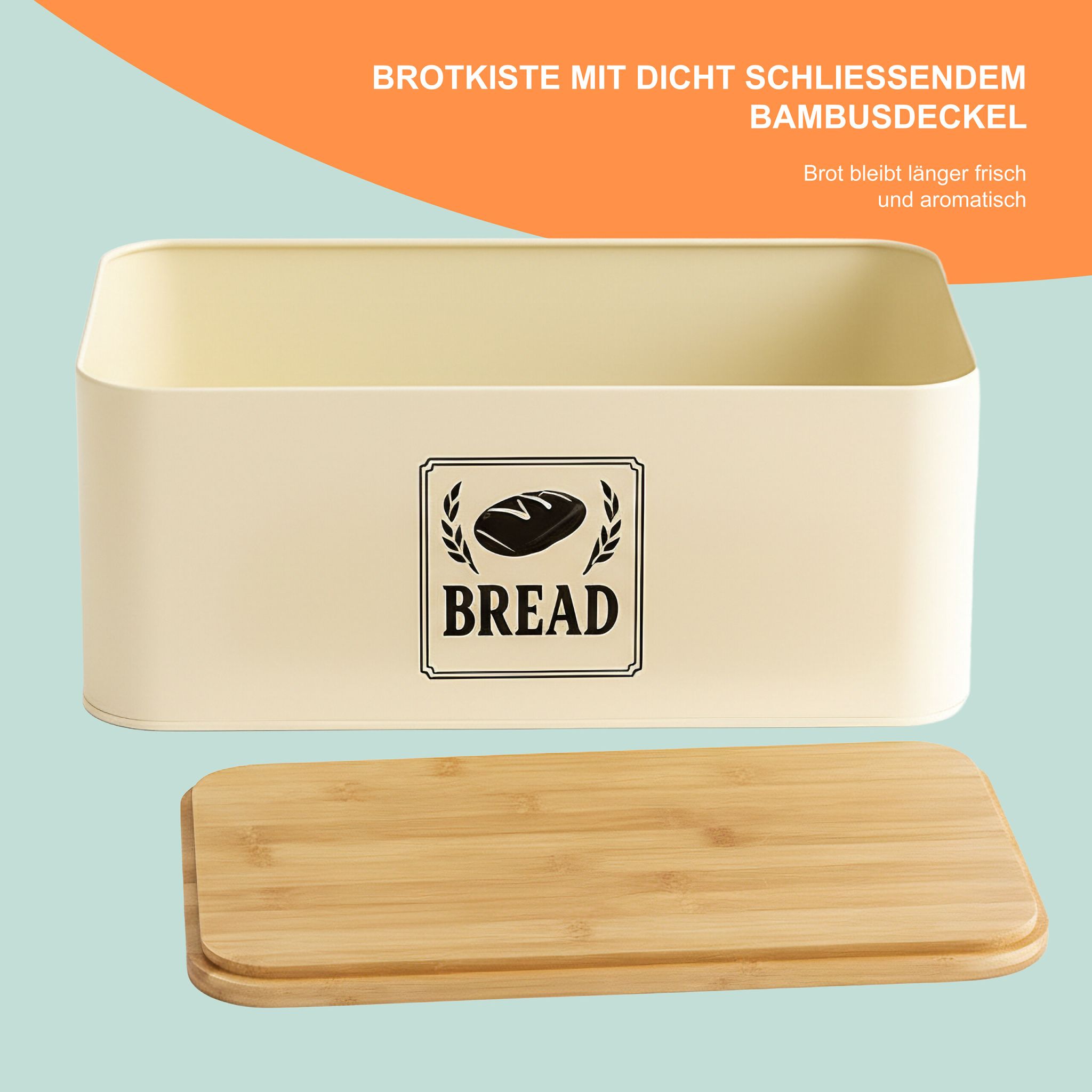 Brotkasten mit Bambusdeckel Retro-Design Beige-Hellbraun-Schwarz von Relaxdays