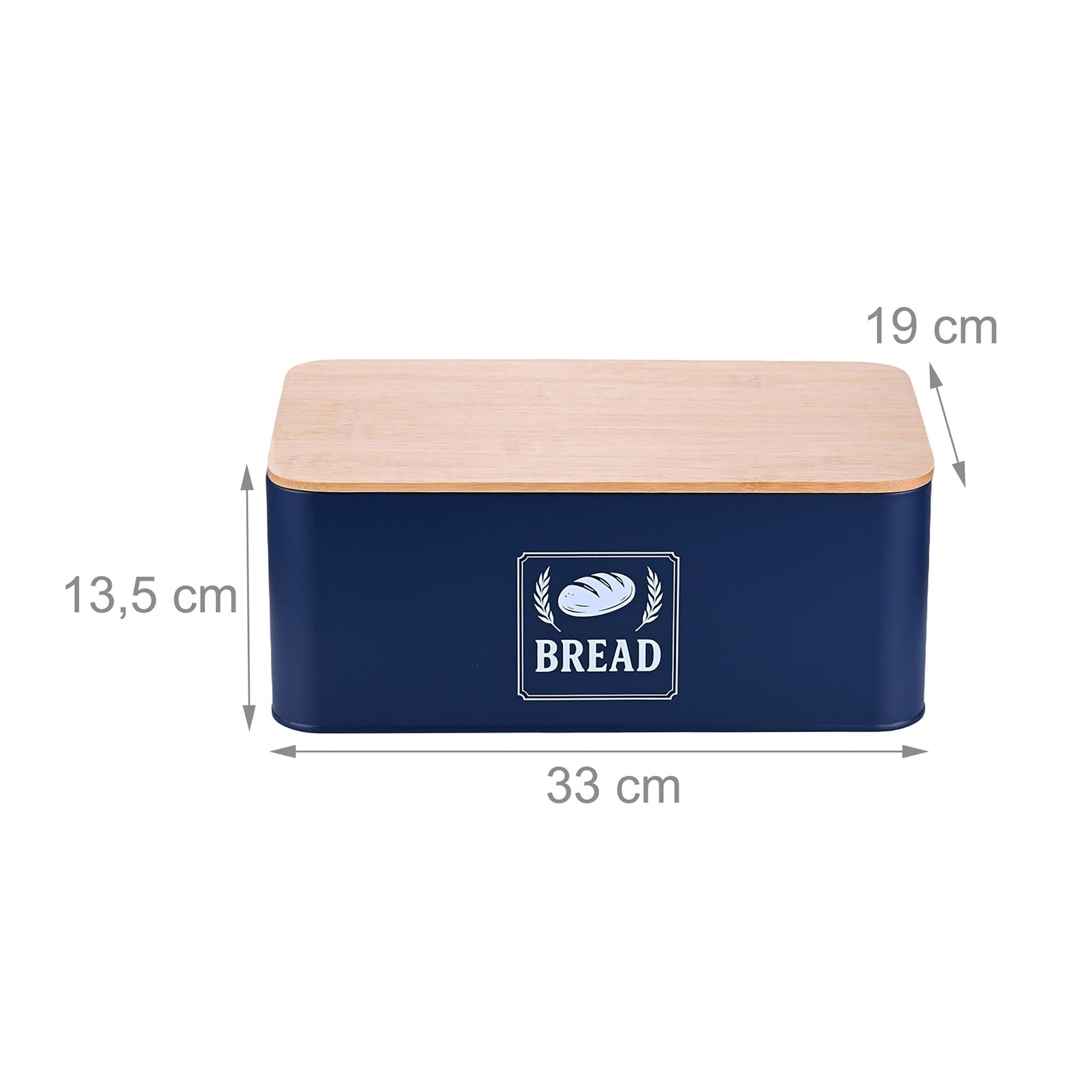 Brotkasten mit Bambusdeckel Retro-Design Weiss-Dunkelblau-Hellbraun von Relaxdays