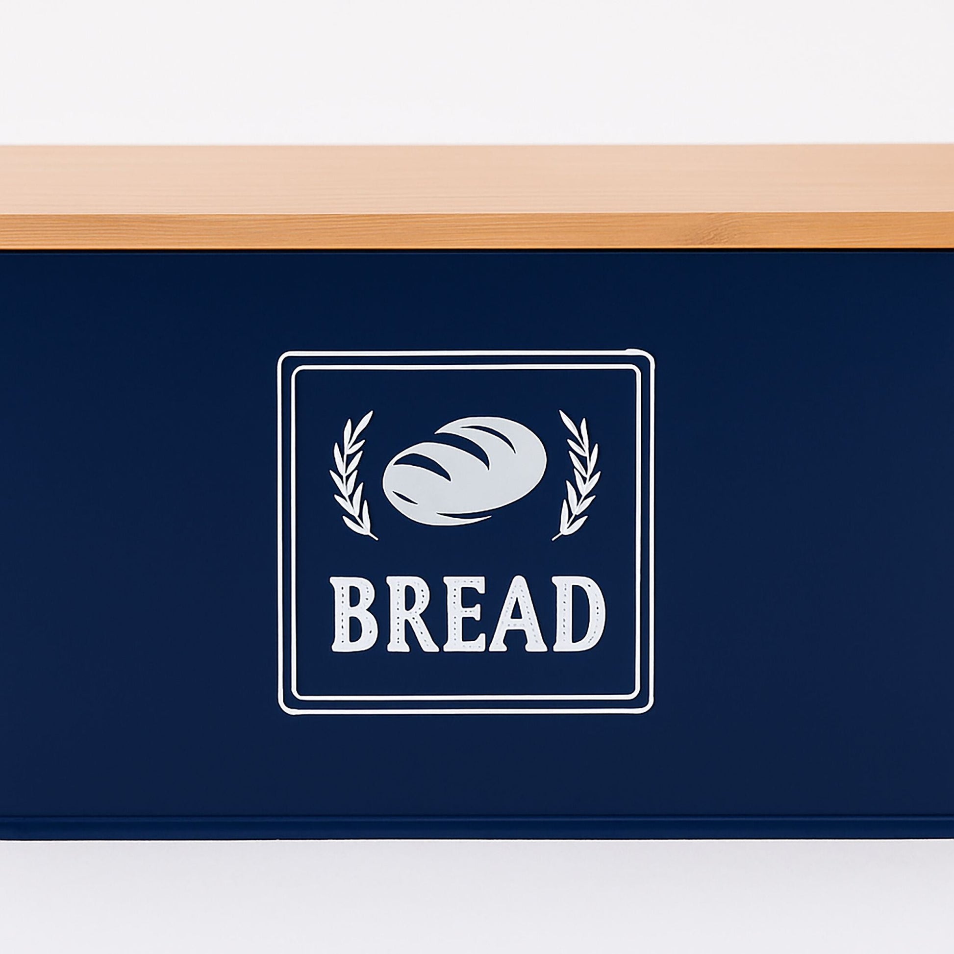 Brotkasten mit Bambusdeckel Retro-Design Weiss-Dunkelblau-Hellbraun von Relaxdays