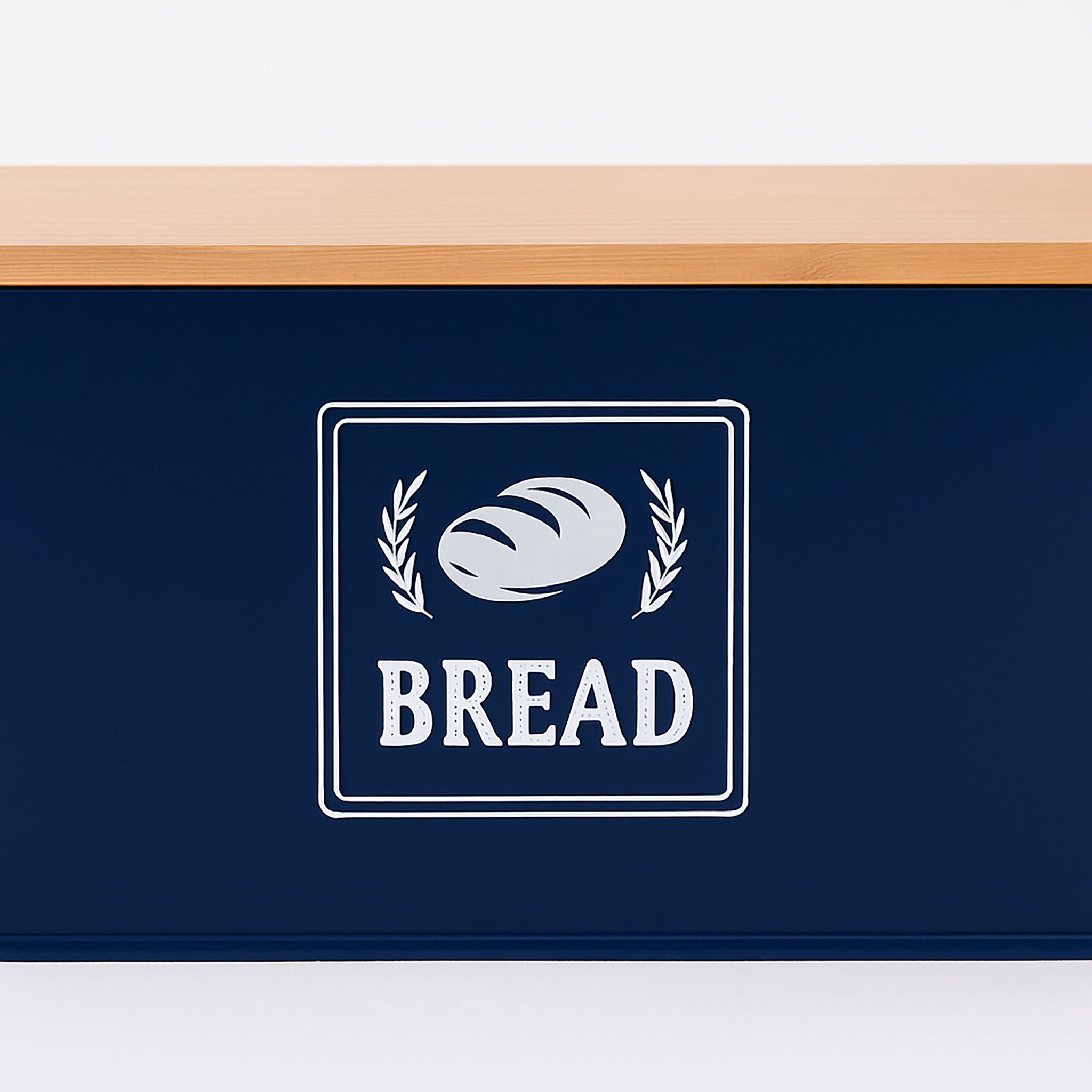 Brotkasten mit Bambusdeckel Retro-Design Weiss-Dunkelblau-Hellbraun von Relaxdays