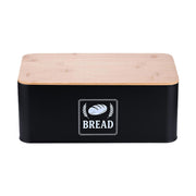 Brotkasten mit Bambusdeckel Retro-Design Weiss-Hellbraun-Schwarz von Relaxdays
