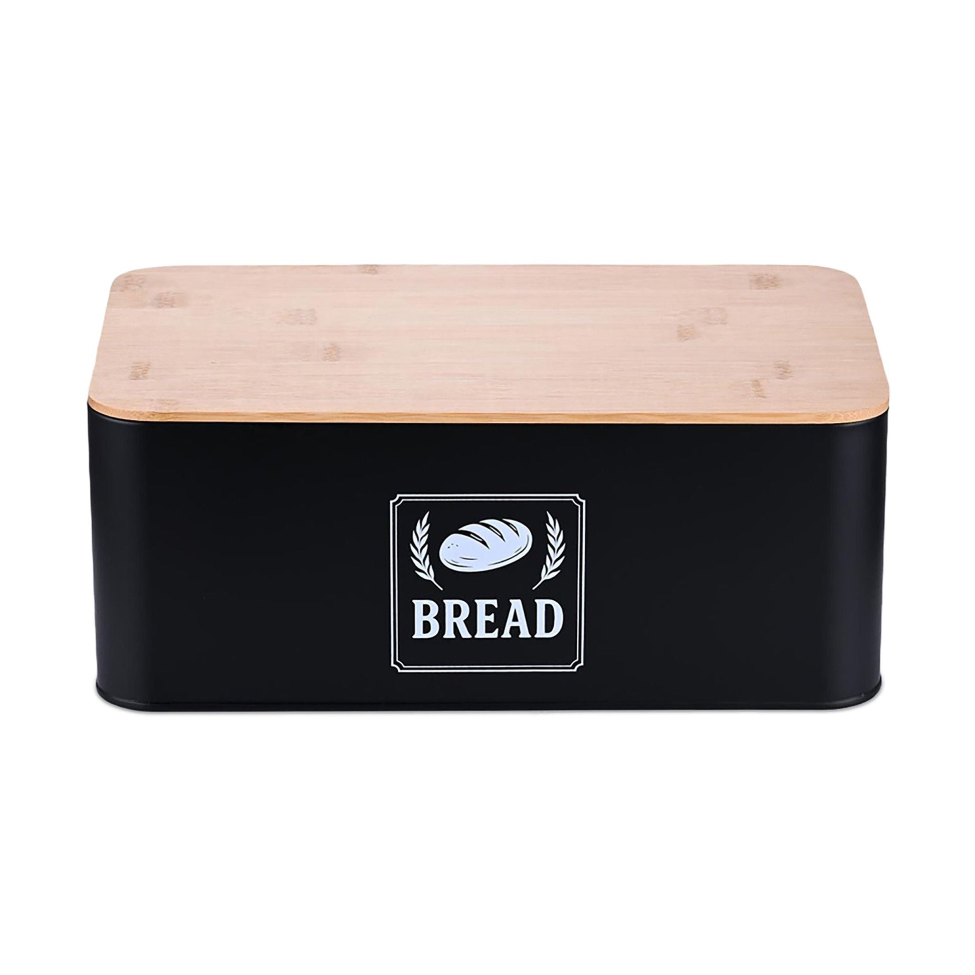 Brotkasten mit Bambusdeckel Retro-Design Weiss-Hellbraun-Schwarz von Relaxdays