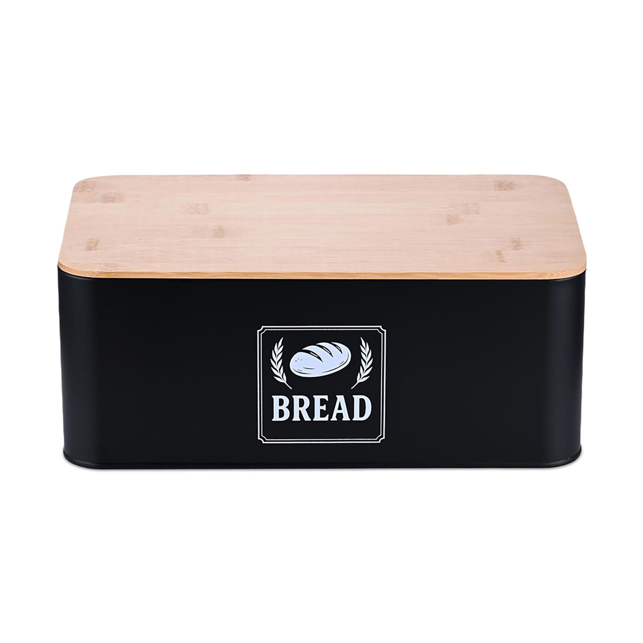Brotkasten mit Bambusdeckel Retro-Design Weiss-Hellbraun-Schwarz von Relaxdays