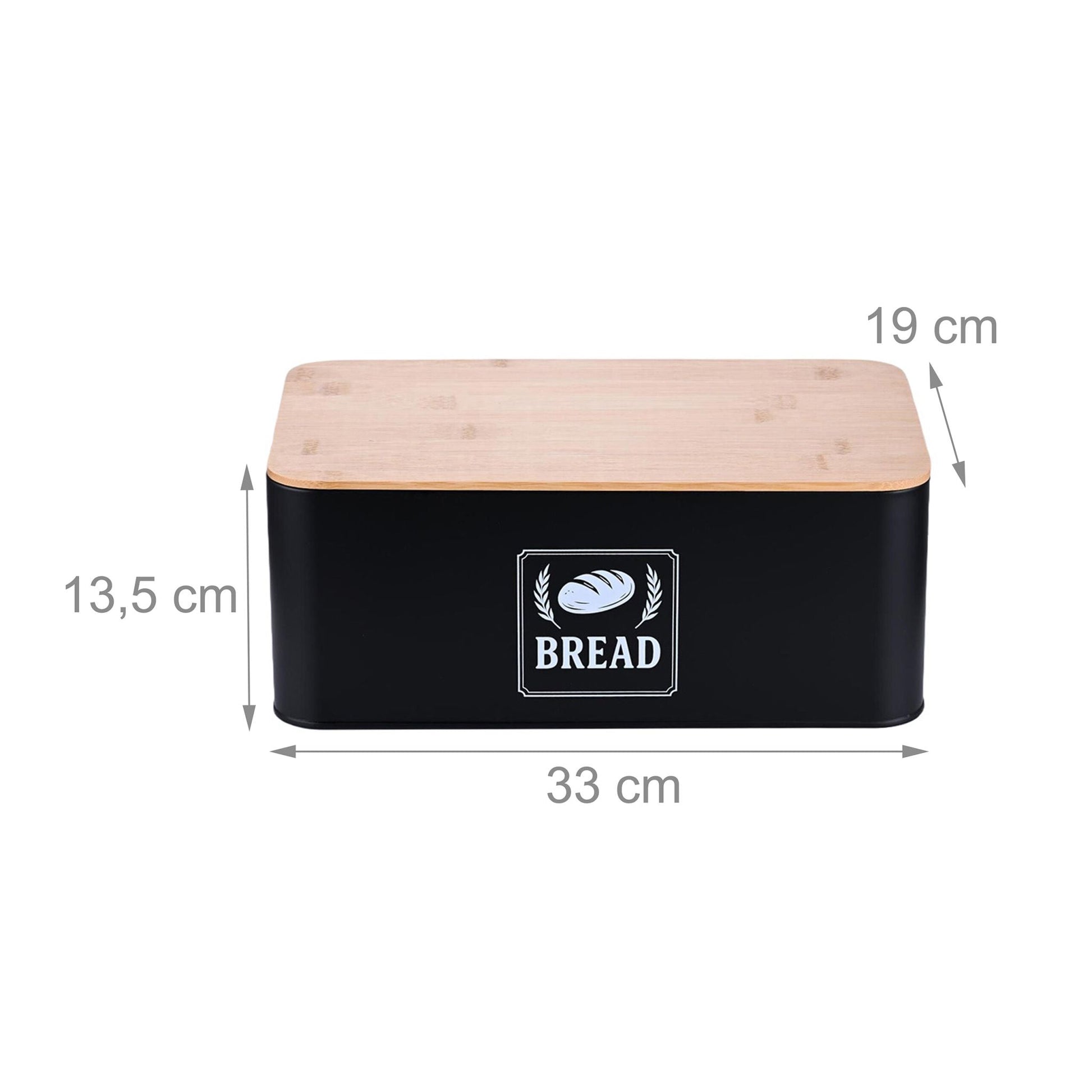 Brotkasten mit Bambusdeckel Retro-Design Weiss-Hellbraun-Schwarz von Relaxdays
