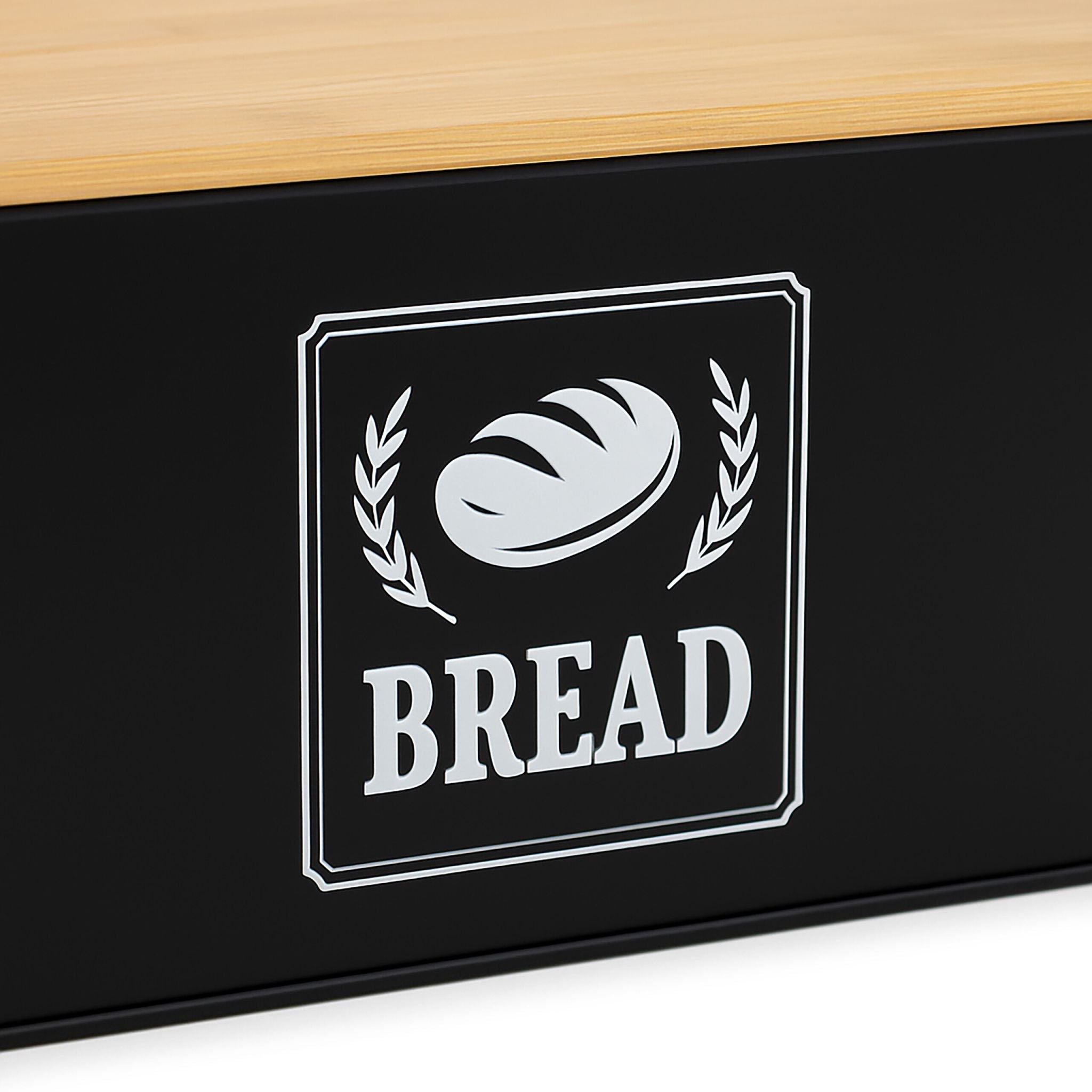 Brotkasten mit Bambusdeckel Retro-Design Weiss-Hellbraun-Schwarz von Relaxdays