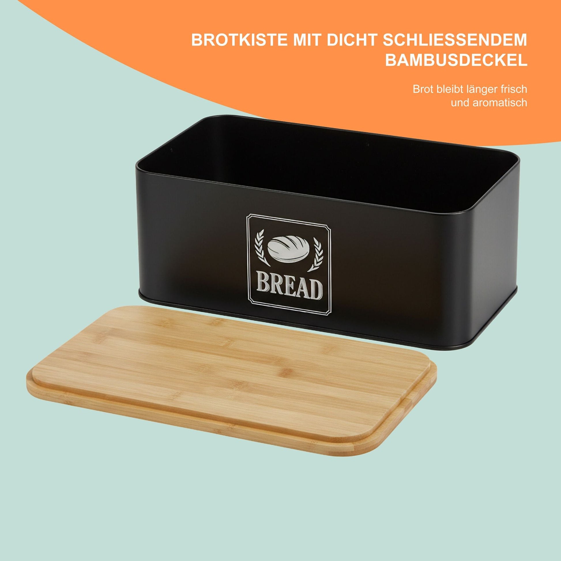 Brotkasten mit Bambusdeckel Retro-Design Weiss-Hellbraun-Schwarz von Relaxdays