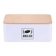 Brotkasten mit Bambusdeckel Retro-Design Weiss-Hellbraun-Schwarz von Relaxdays