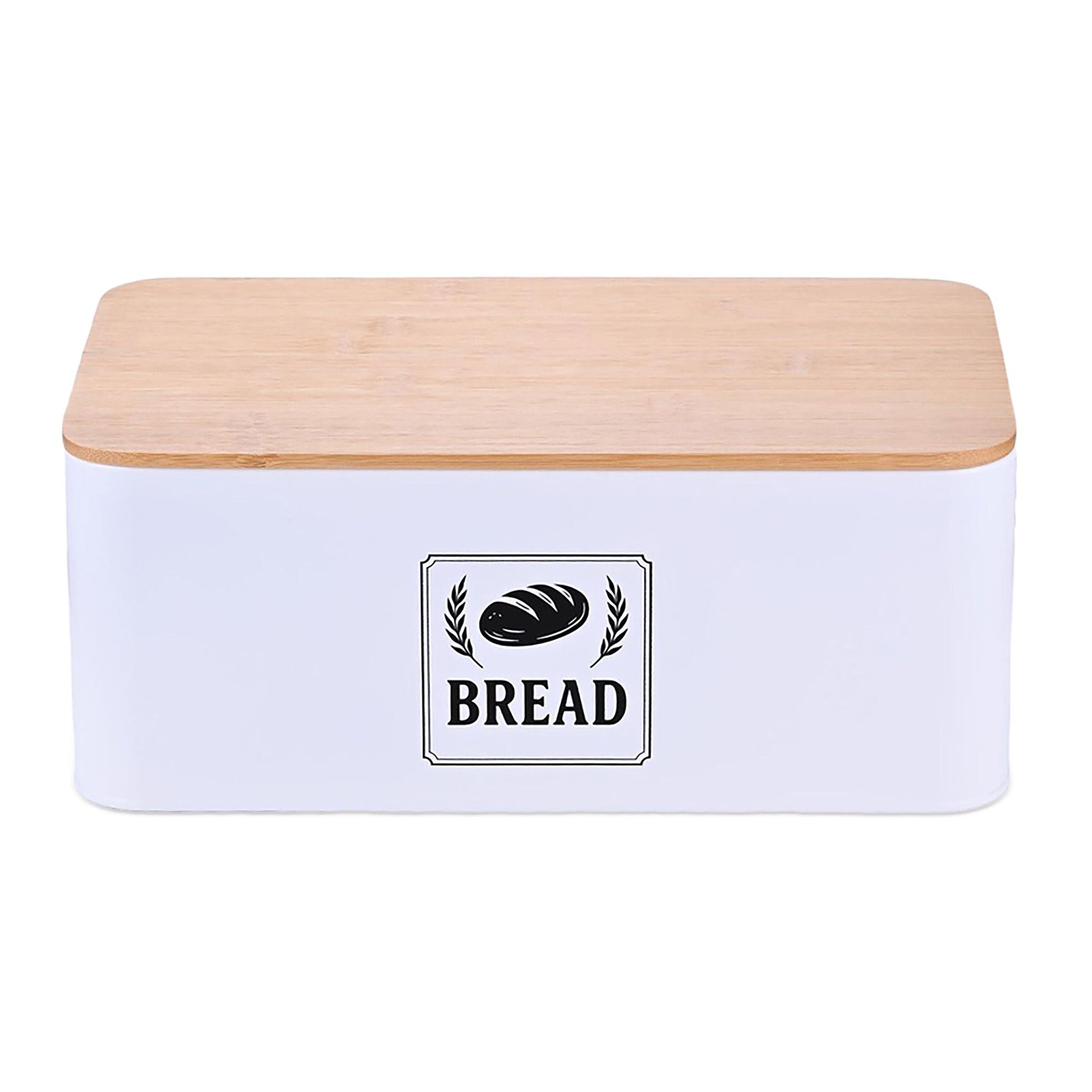 Brotkasten mit Bambusdeckel Retro-Design Weiss-Hellbraun-Schwarz von Relaxdays
