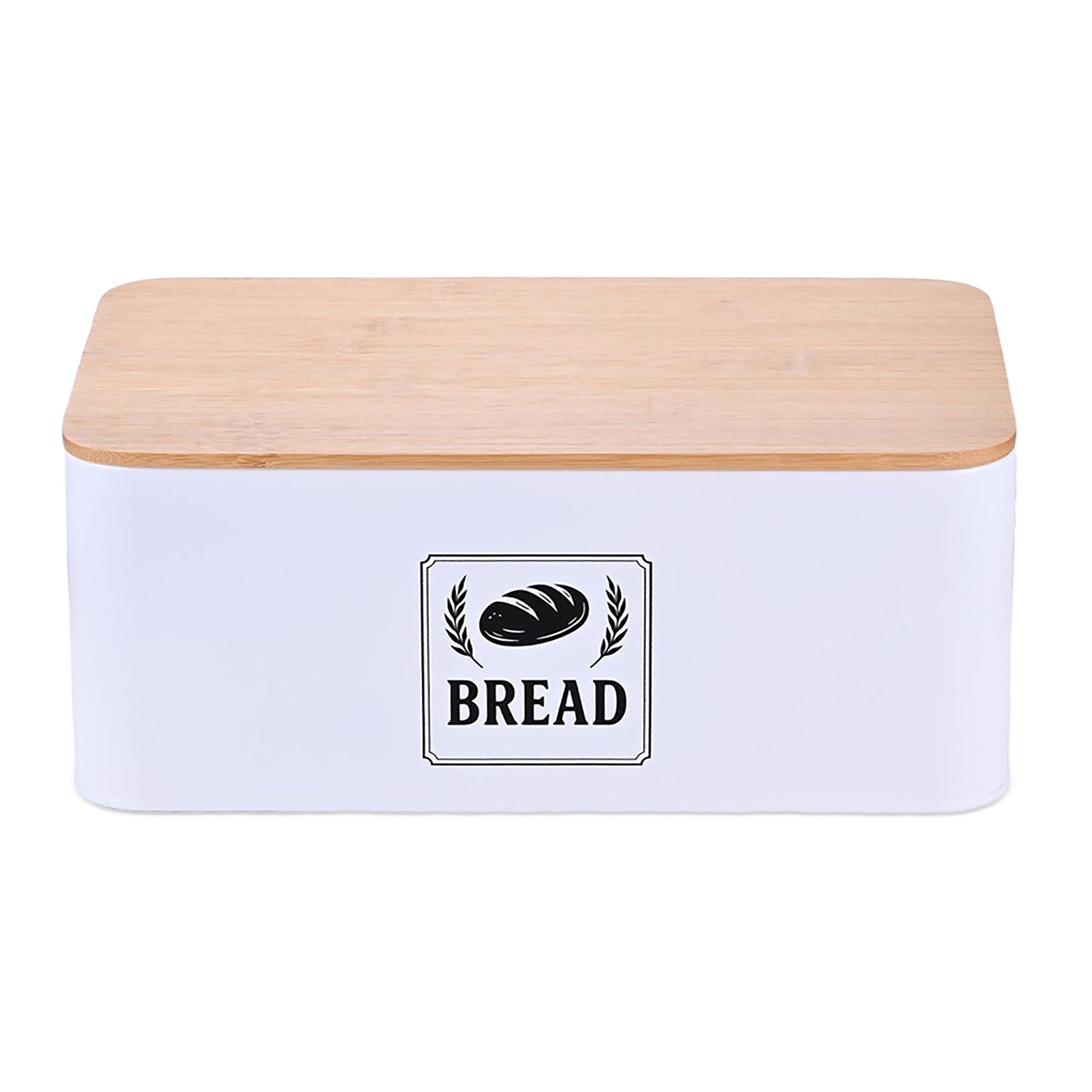 Brotkasten mit Bambusdeckel Retro-Design Weiss-Hellbraun-Schwarz von Relaxdays