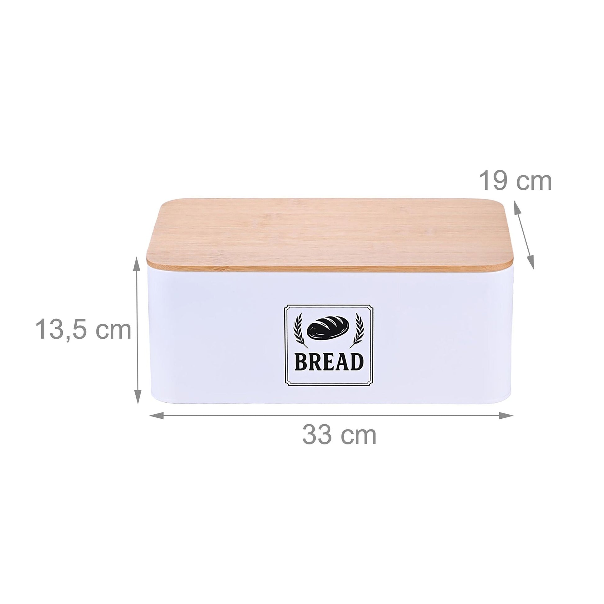 Brotkasten mit Bambusdeckel Retro-Design Weiss-Hellbraun-Schwarz von Relaxdays
