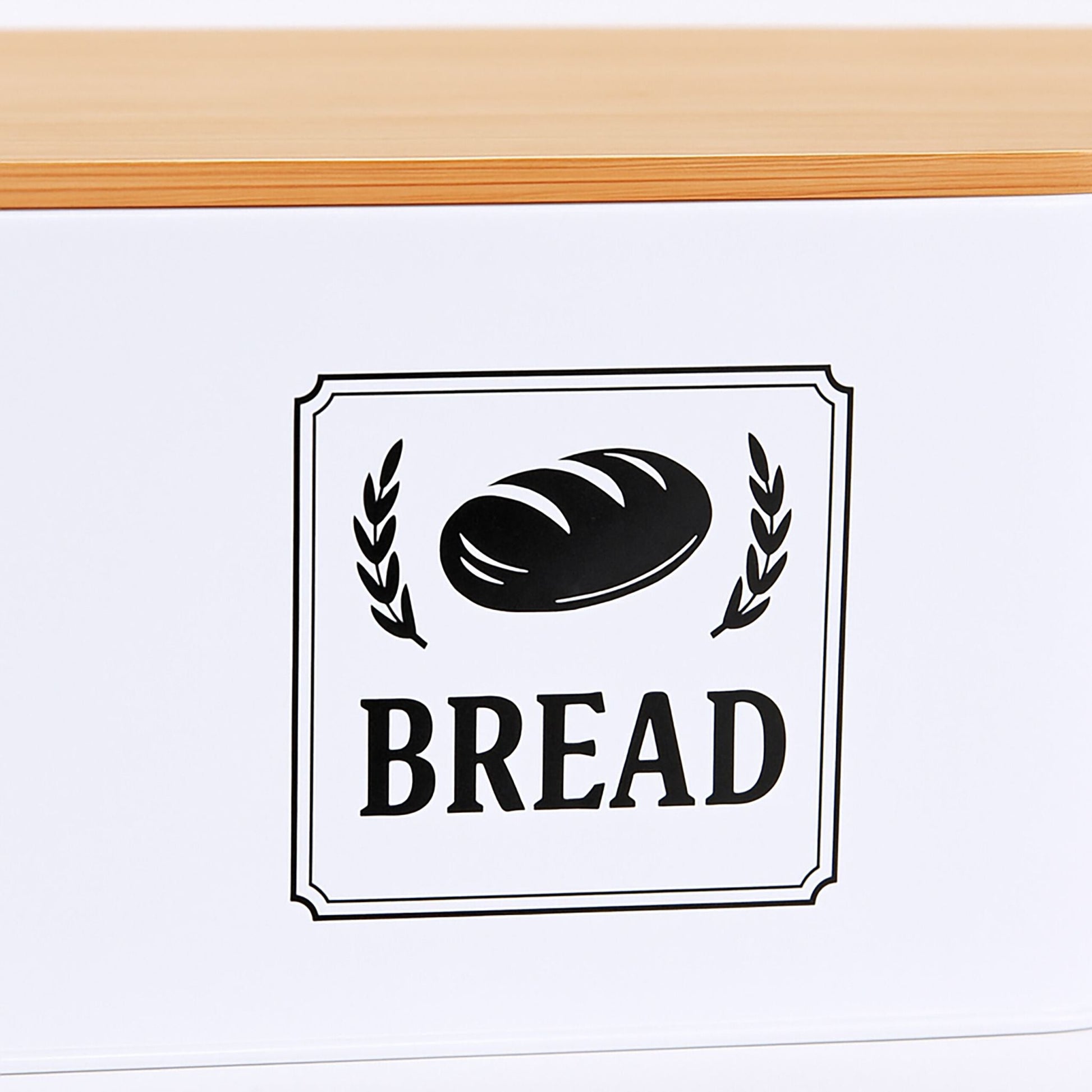 Brotkasten mit Bambusdeckel Retro-Design Weiss-Hellbraun-Schwarz von Relaxdays