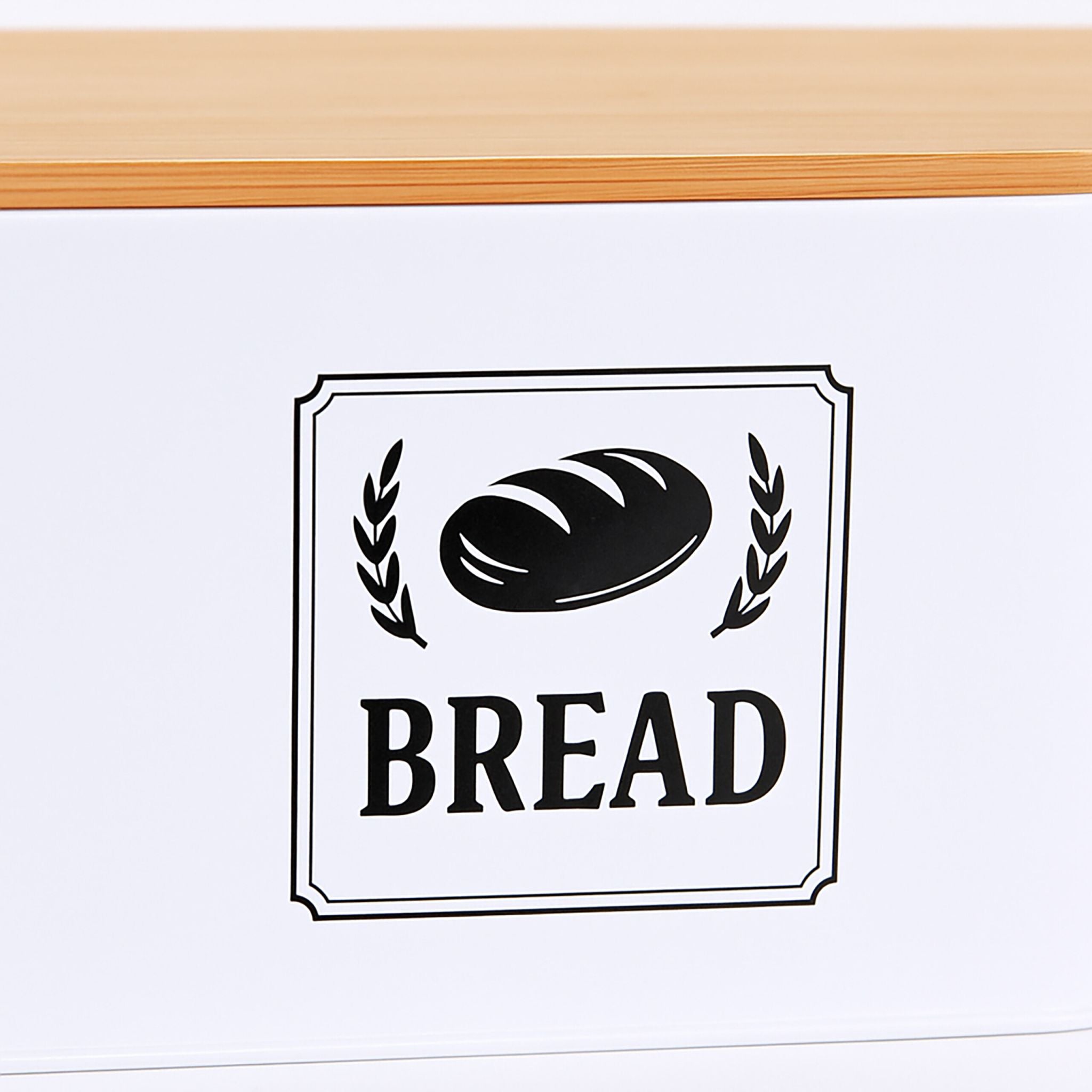 Brotkasten mit Bambusdeckel Retro-Design Weiss-Hellbraun-Schwarz von Relaxdays