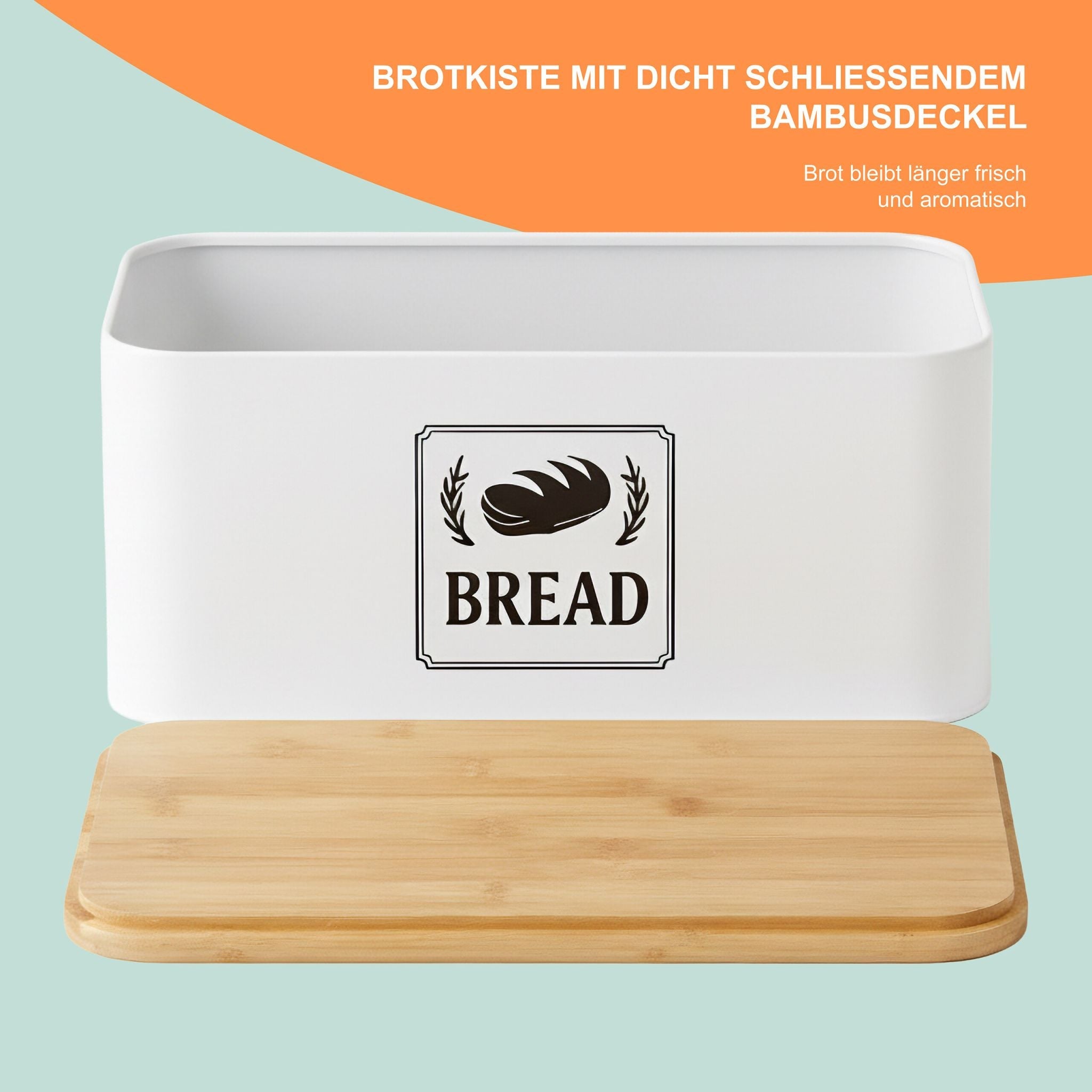 Brotkasten mit Bambusdeckel Retro-Design Weiss-Hellbraun-Schwarz von Relaxdays
