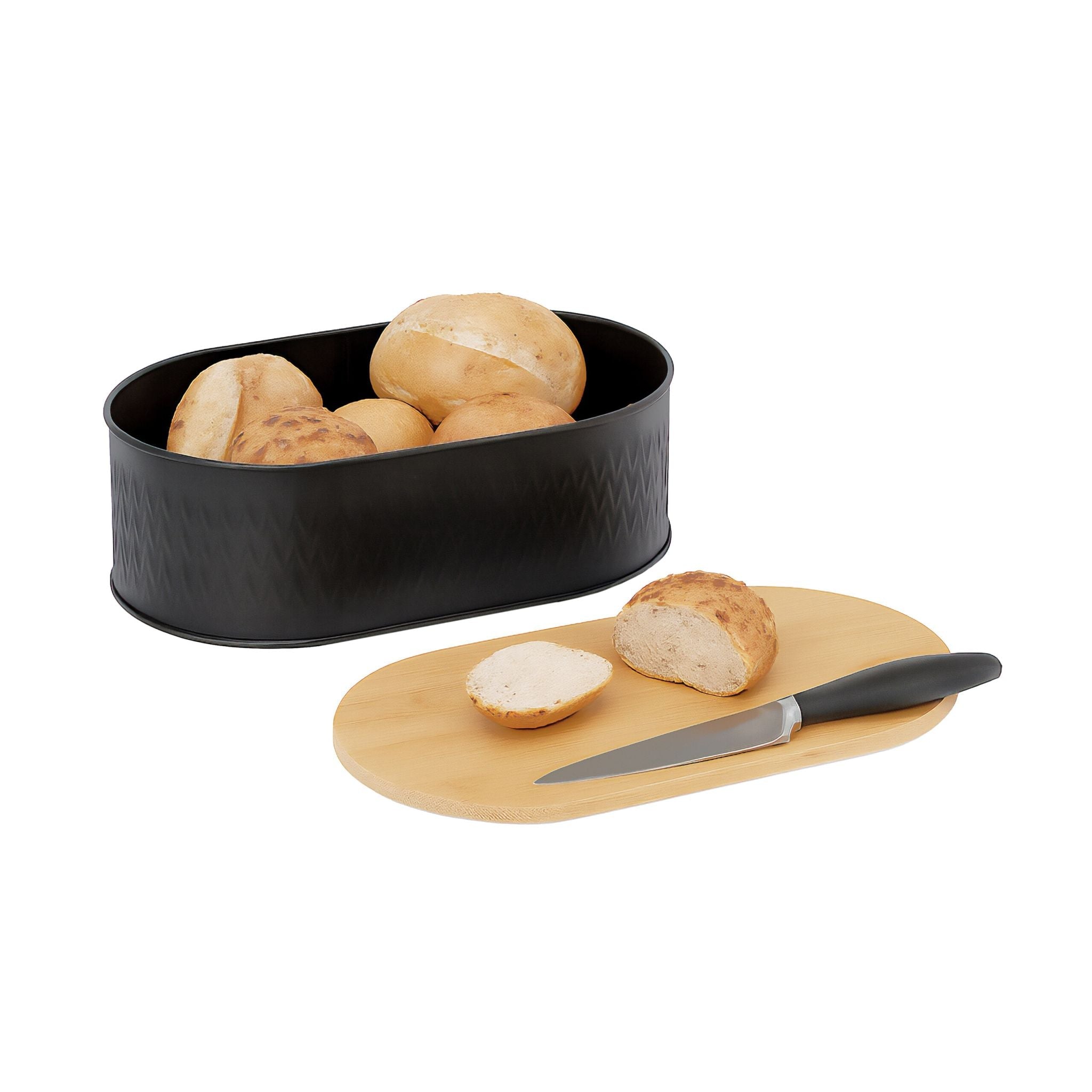 Brotkasten mit Schneidebrett Hellbraun-Schwarz von Relaxdays