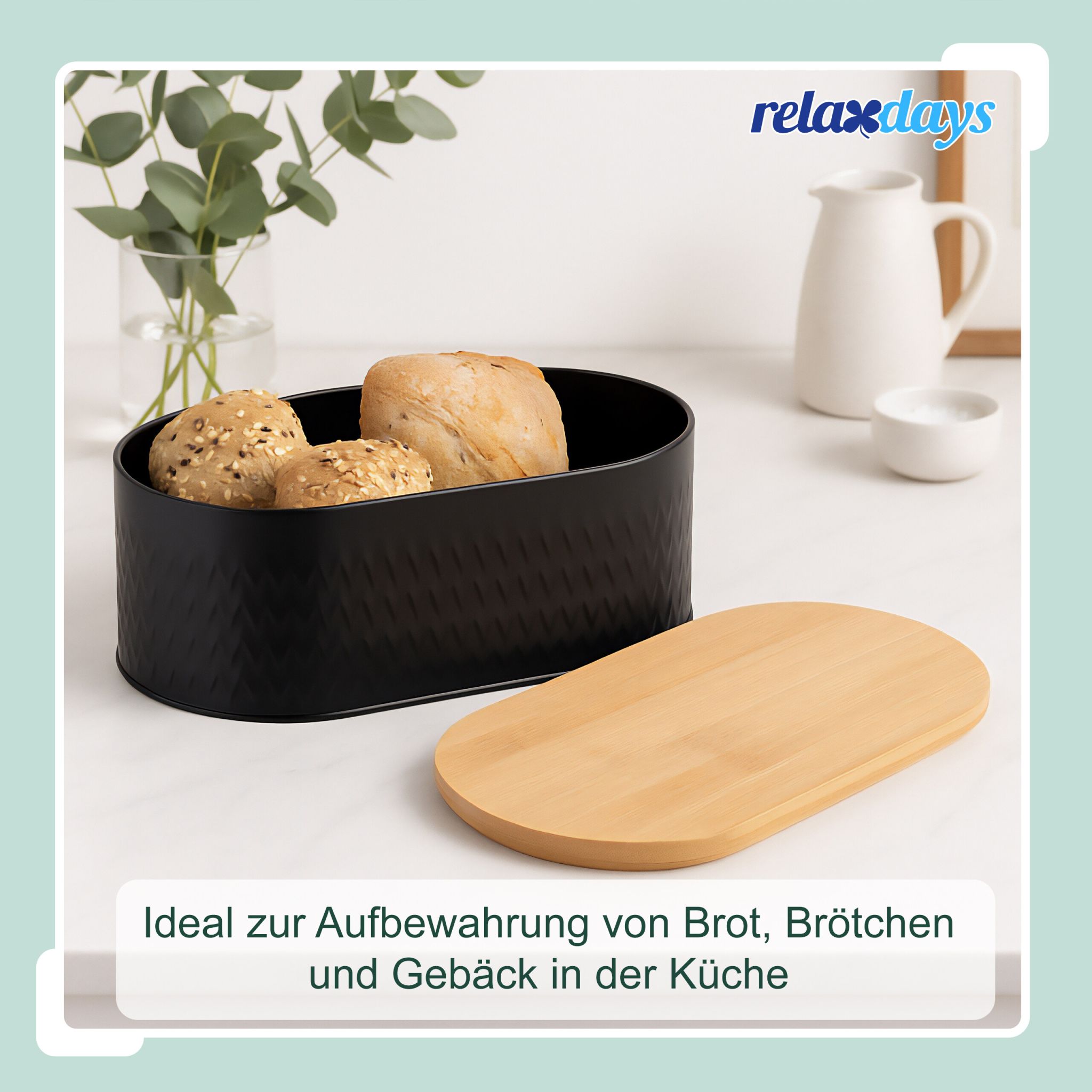 Brotkasten mit Schneidebrett Hellbraun-Schwarz von Relaxdays