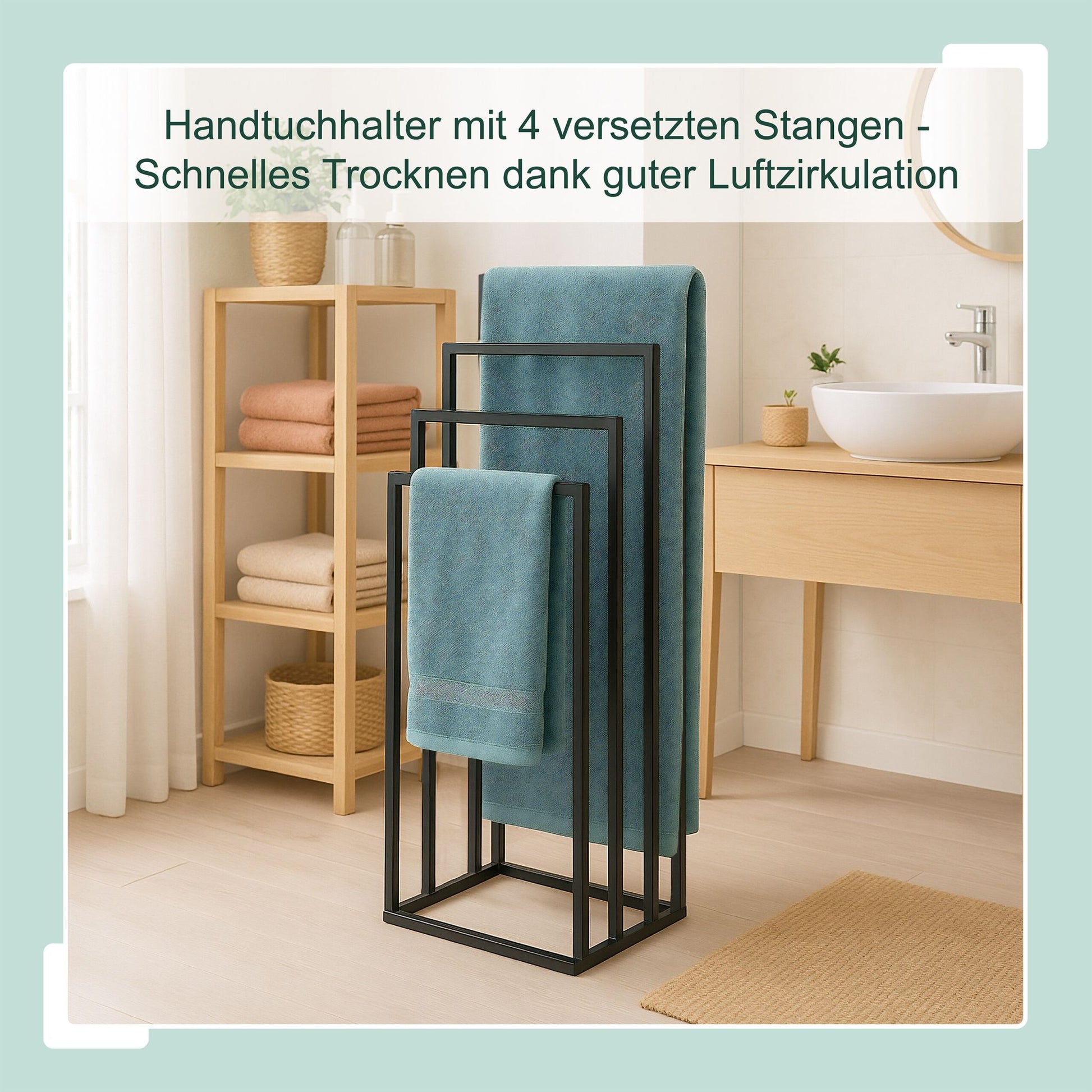 Handtuchständer mit 4 Stangen Schwarz von Relaxdays